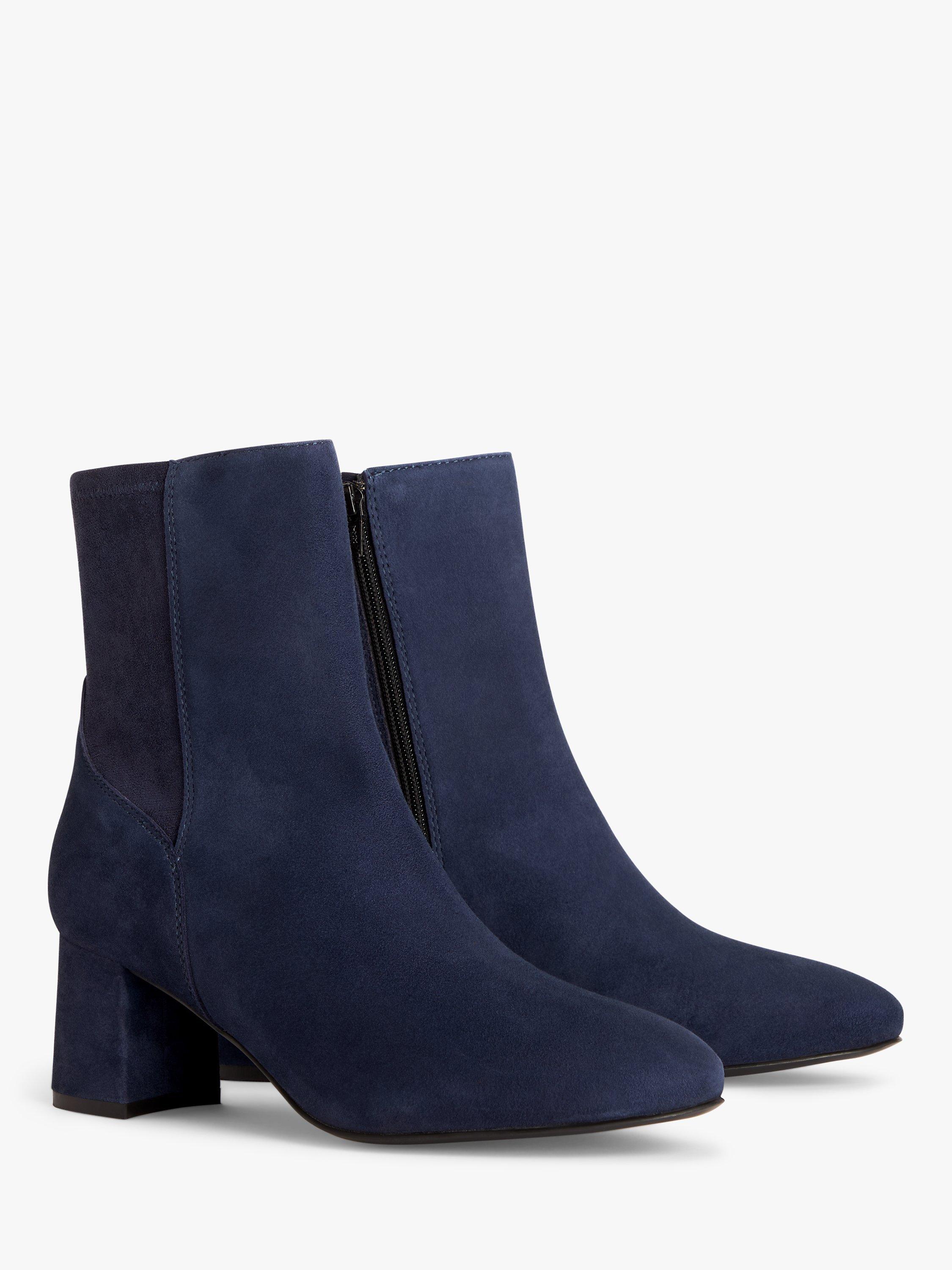 John Lewis Oaklee Stretch Suede Block Heel Ankle Boots Navy