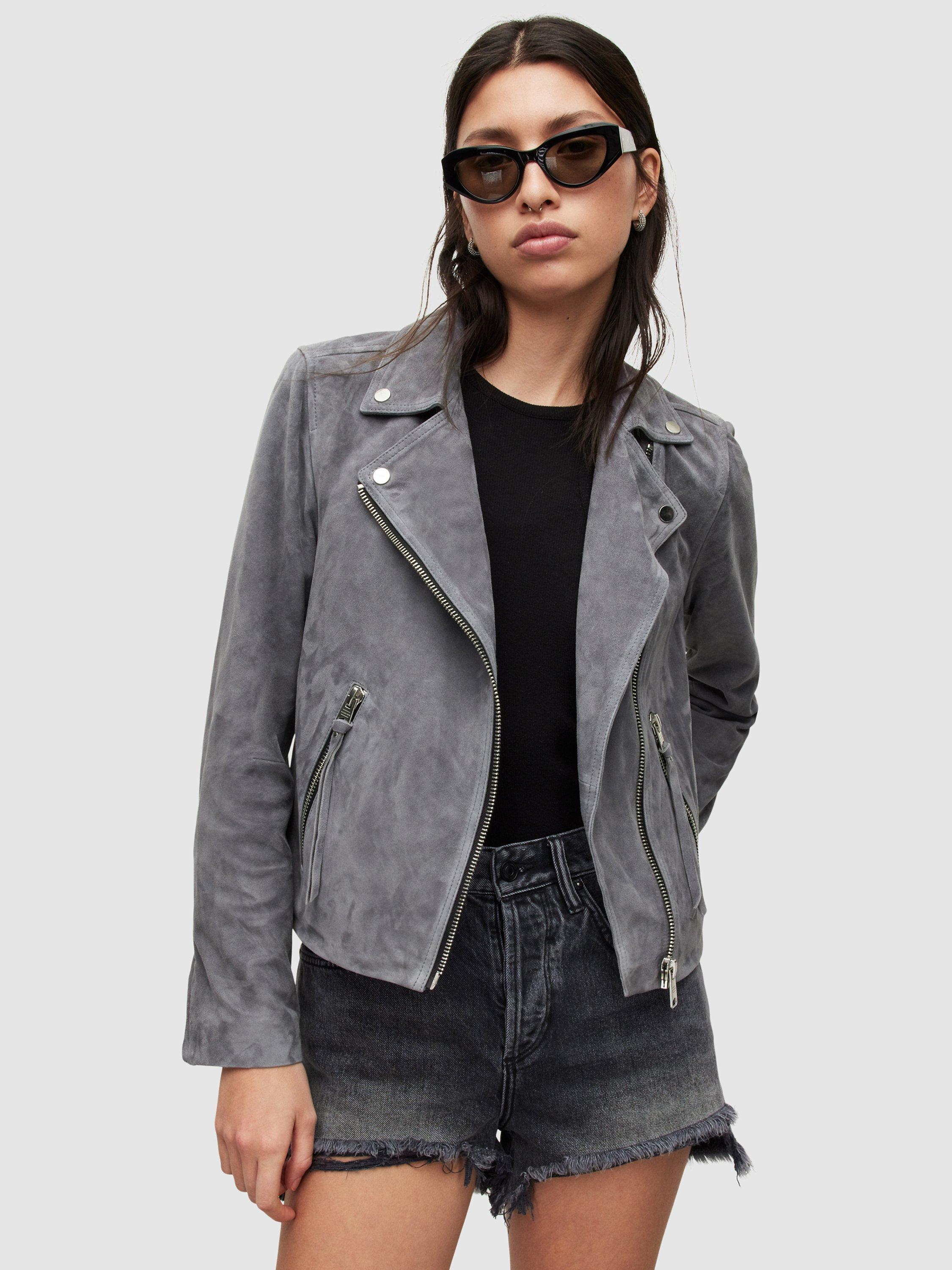 AllSaints Dalby Suede Biker Jacket, Powder Blue