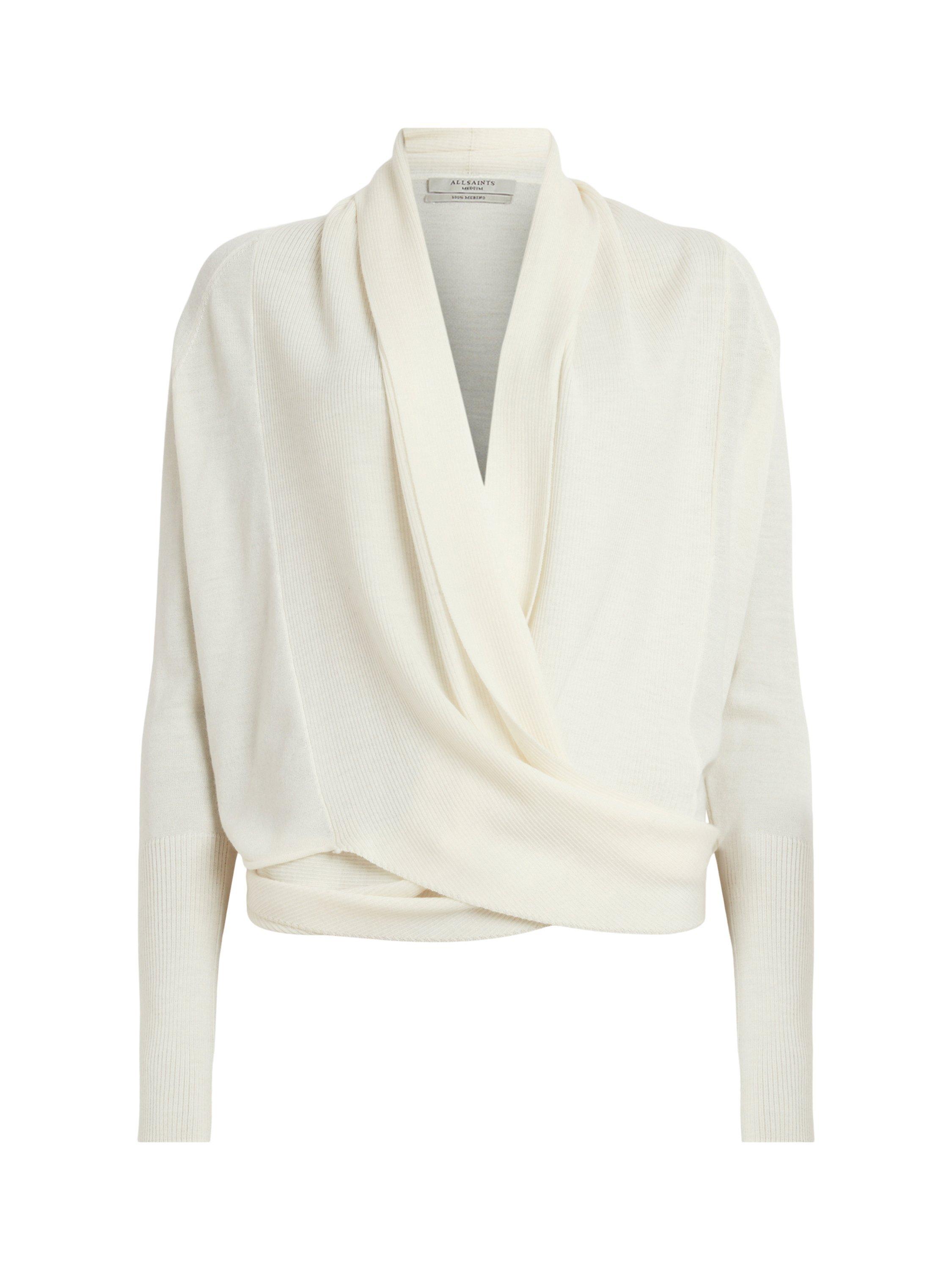 Product image 4 of 9, which shows AllSaints Wasson Pirate Wrap Wool Cardigan, Chalk White, S