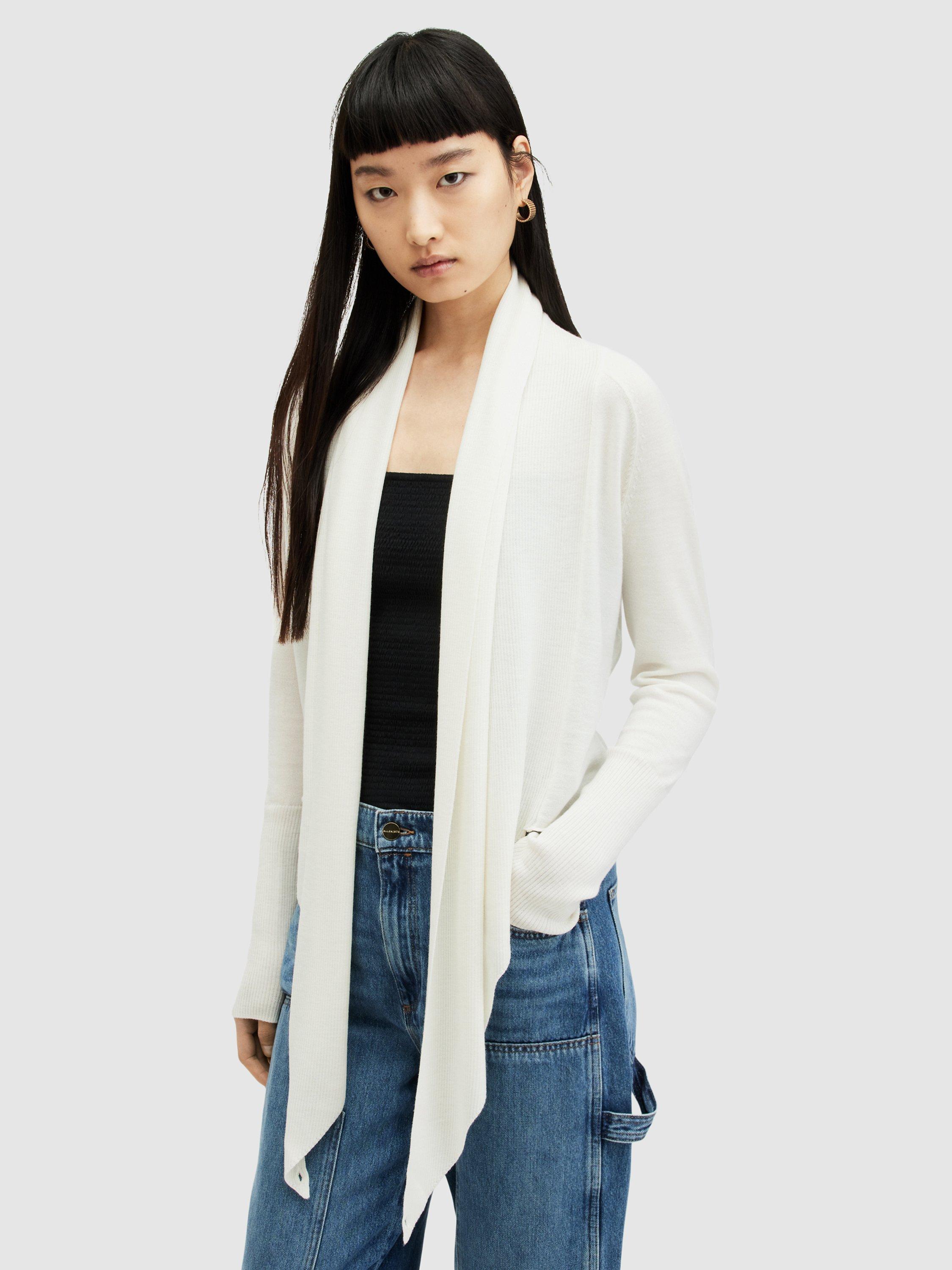 Product image 8 of 9, which shows AllSaints Wasson Pirate Wrap Wool Cardigan, Chalk White, S
