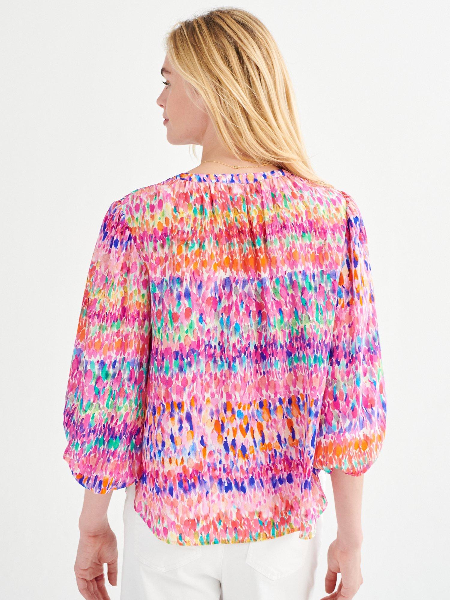 Product image 4 of 8, which shows NRBY Luna Abstract Print Silk Blouse, Pink Water Splash, XL