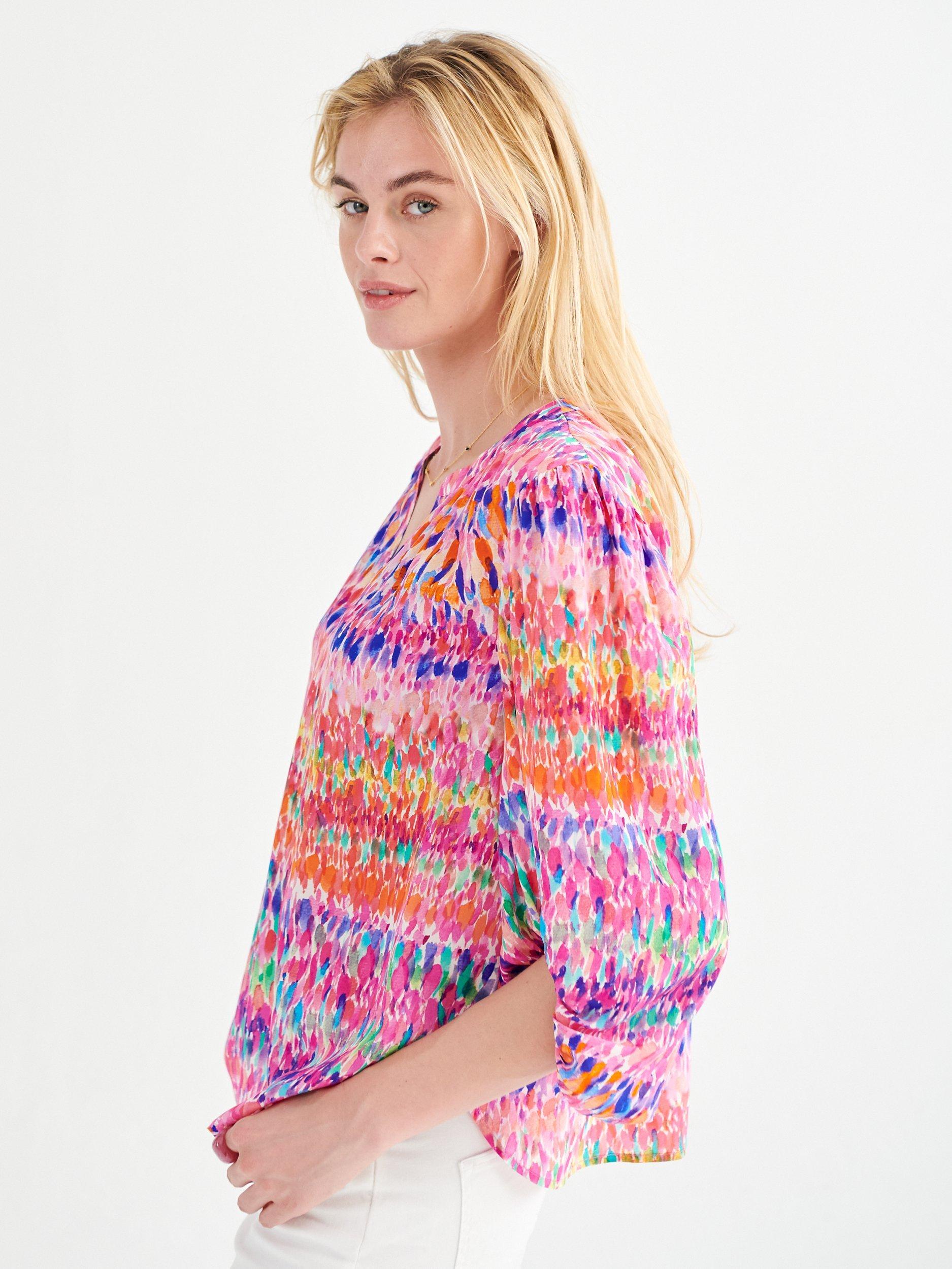 Product image 5 of 8, which shows NRBY Luna Abstract Print Silk Blouse, Pink Water Splash, XL