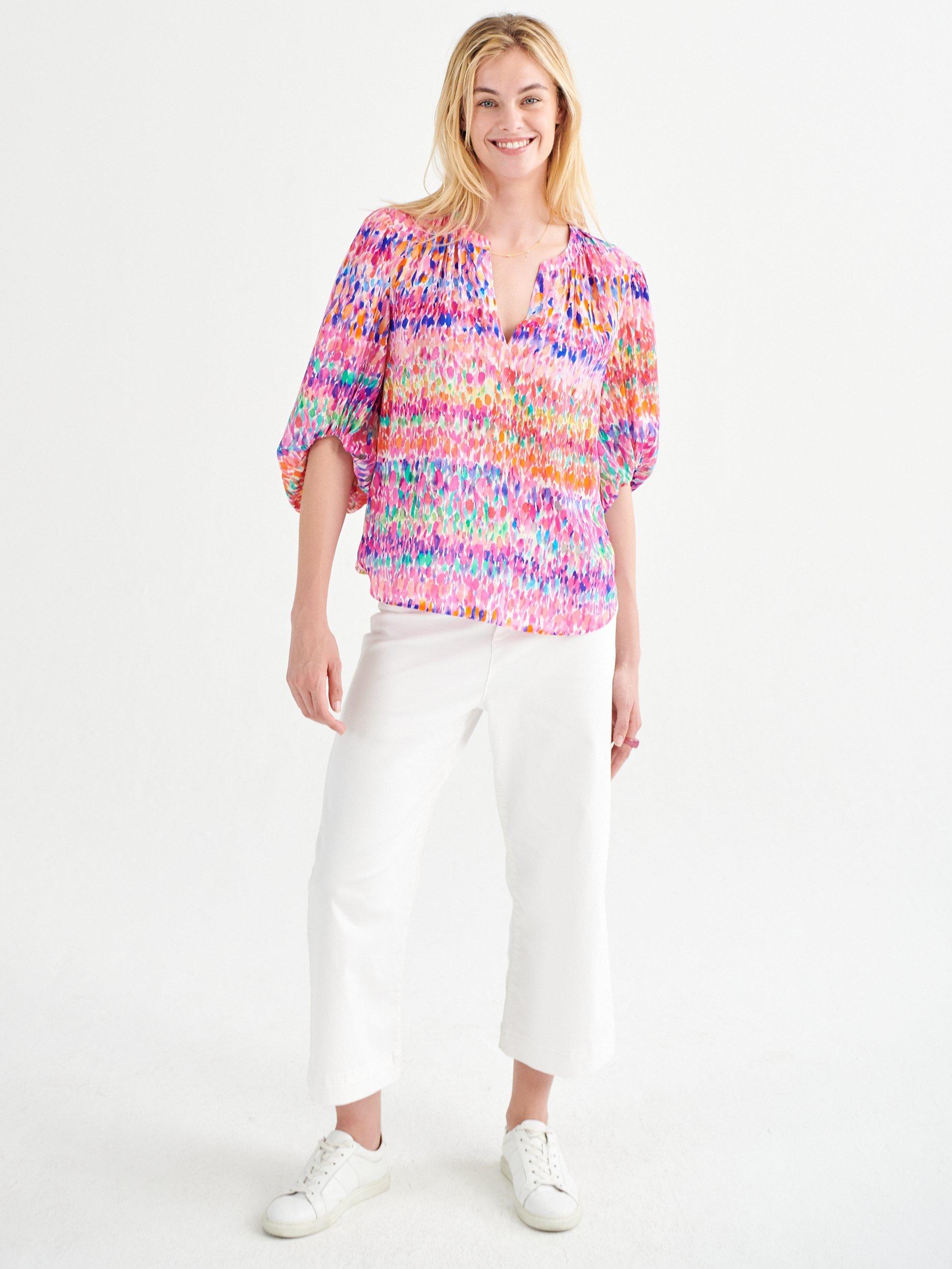 Product image 7 of 8, which shows NRBY Luna Abstract Print Silk Blouse, Pink Water Splash, XL