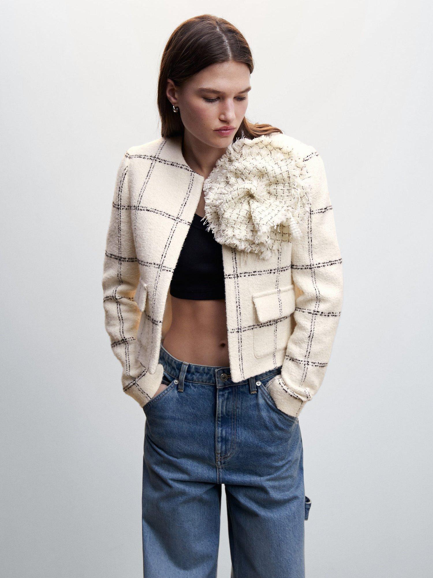 Mango Fabia Tweed Jacket, Light Beige
