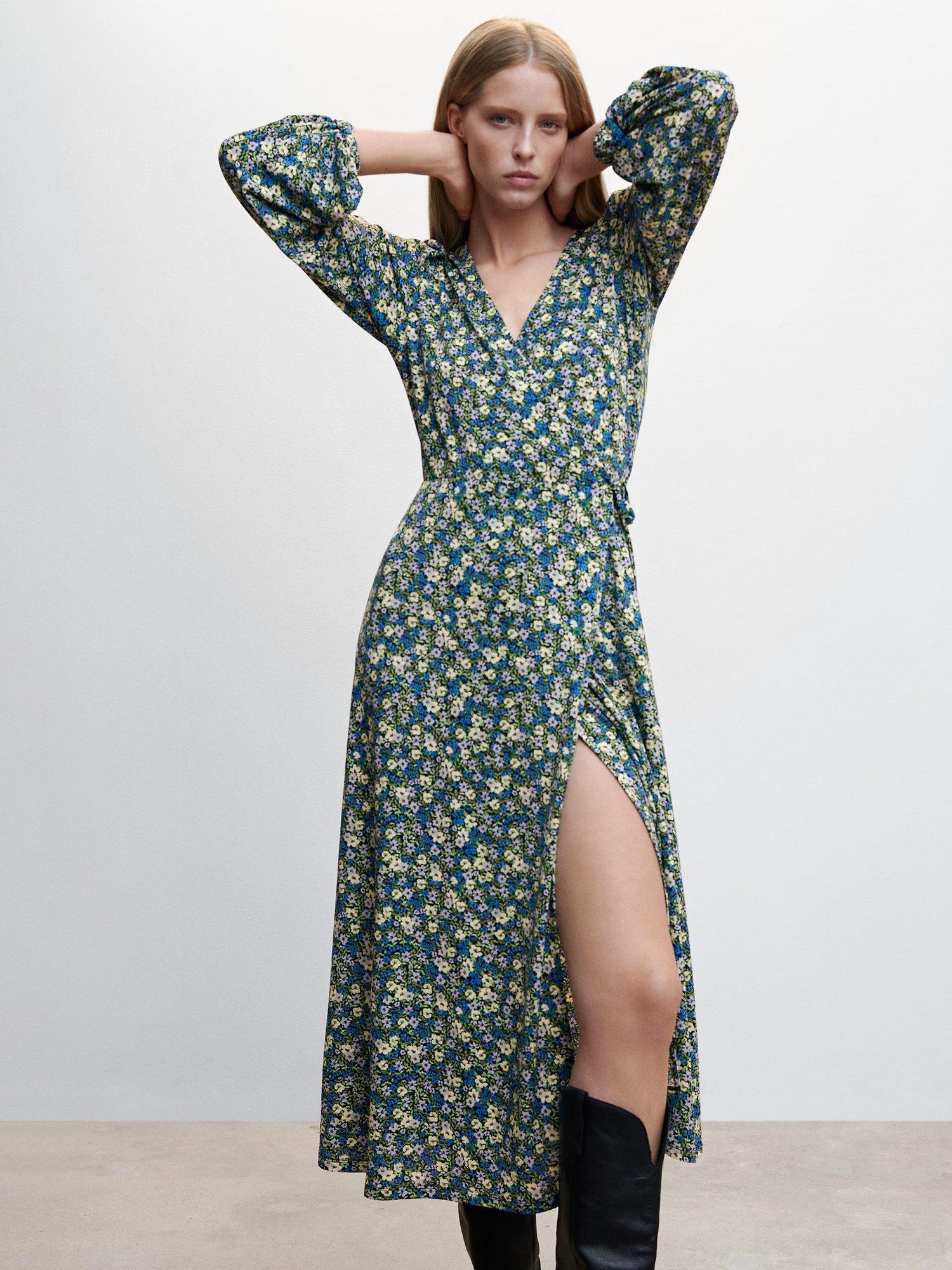 Mango Martis Wrap Midi Dress, Blue/Multi