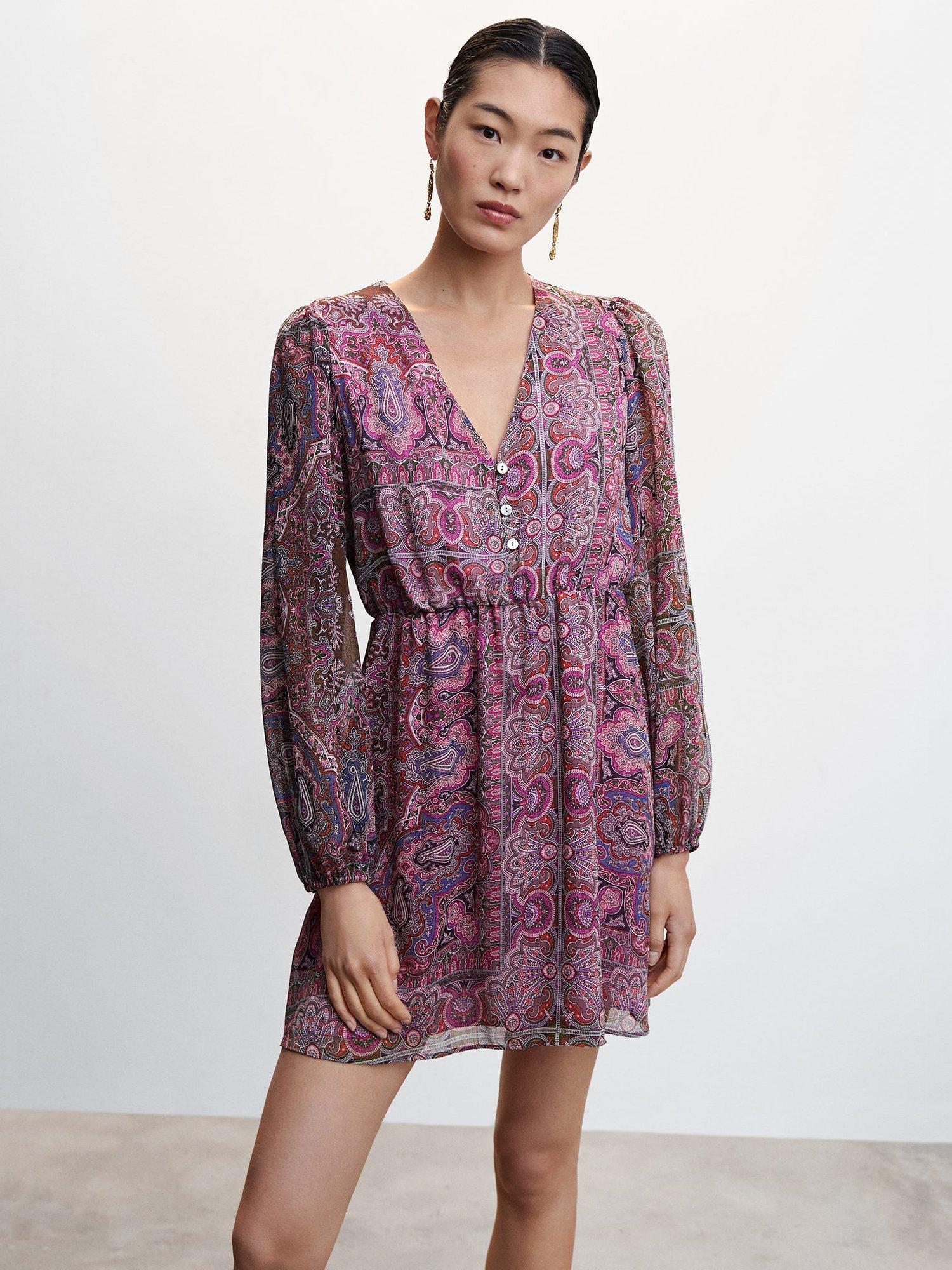 Mango Diana Paisley Mini Dress, Purple