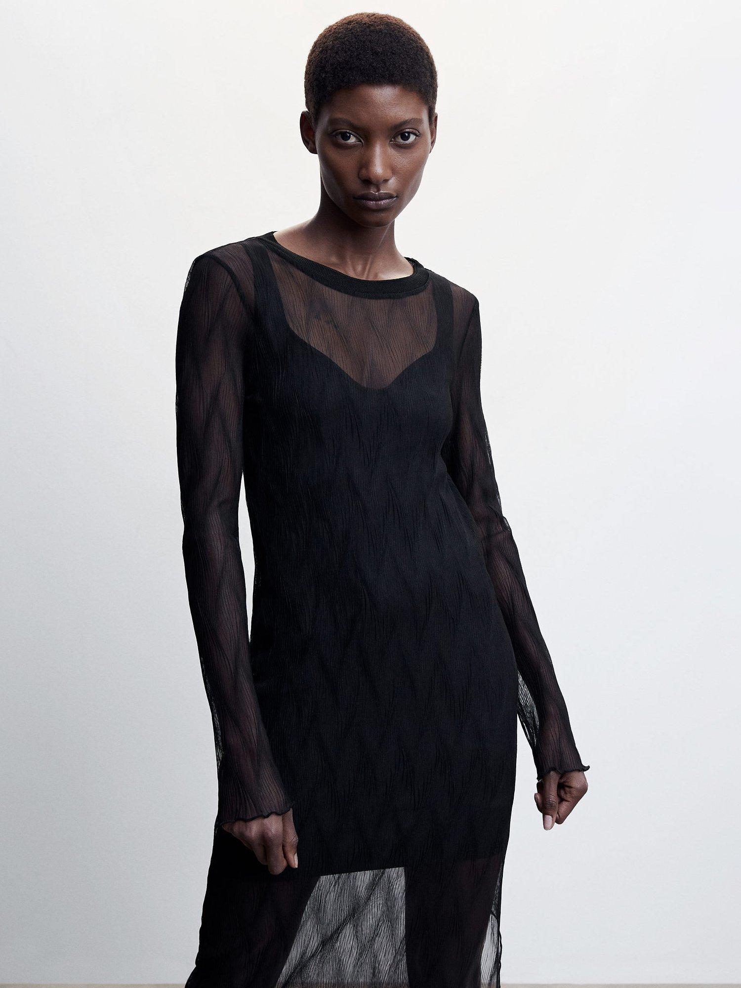 Mango Fru Sheer Maxi Dress, Black