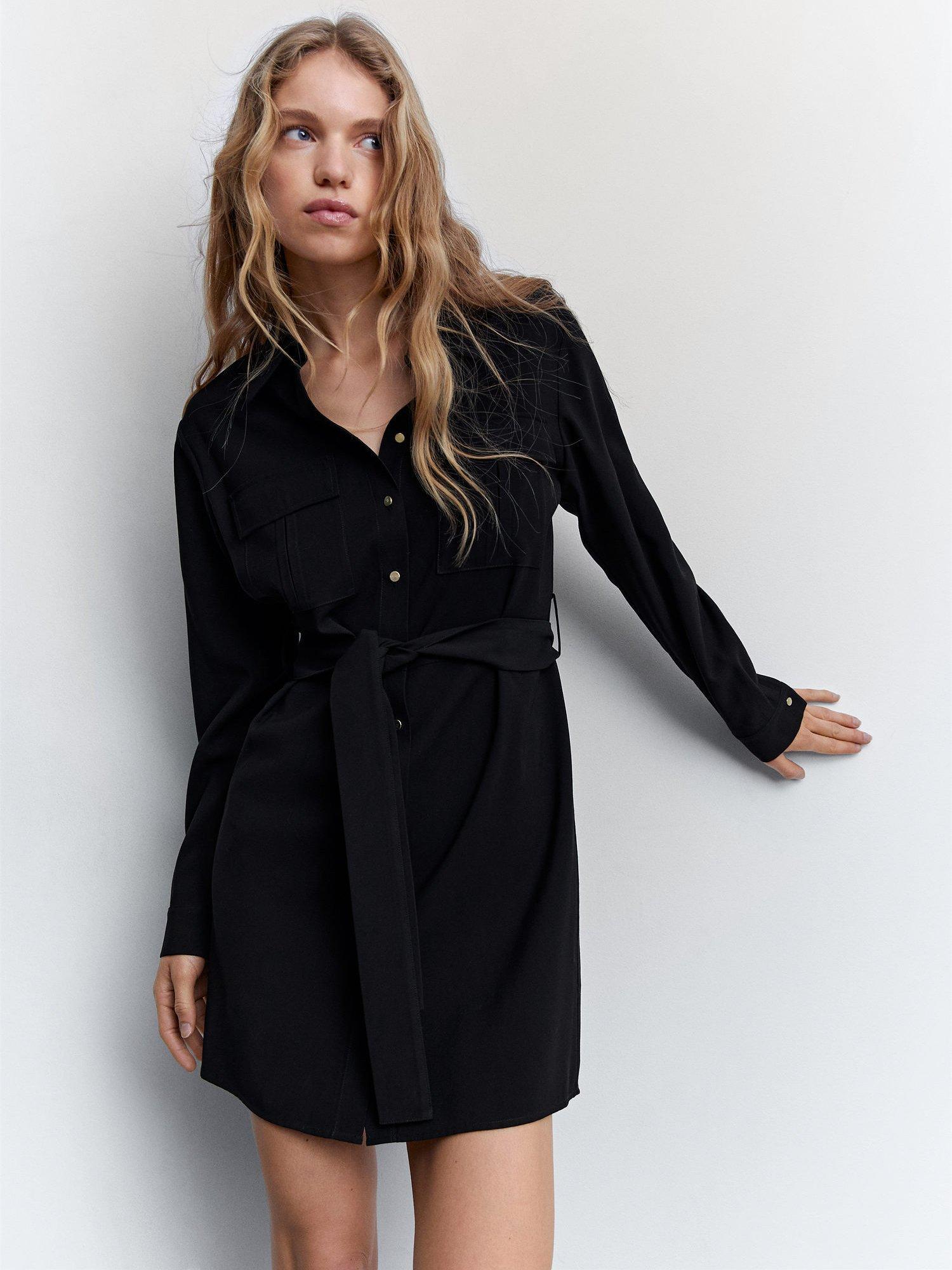 Mango Jalisco Mini Shirt Dress, Black