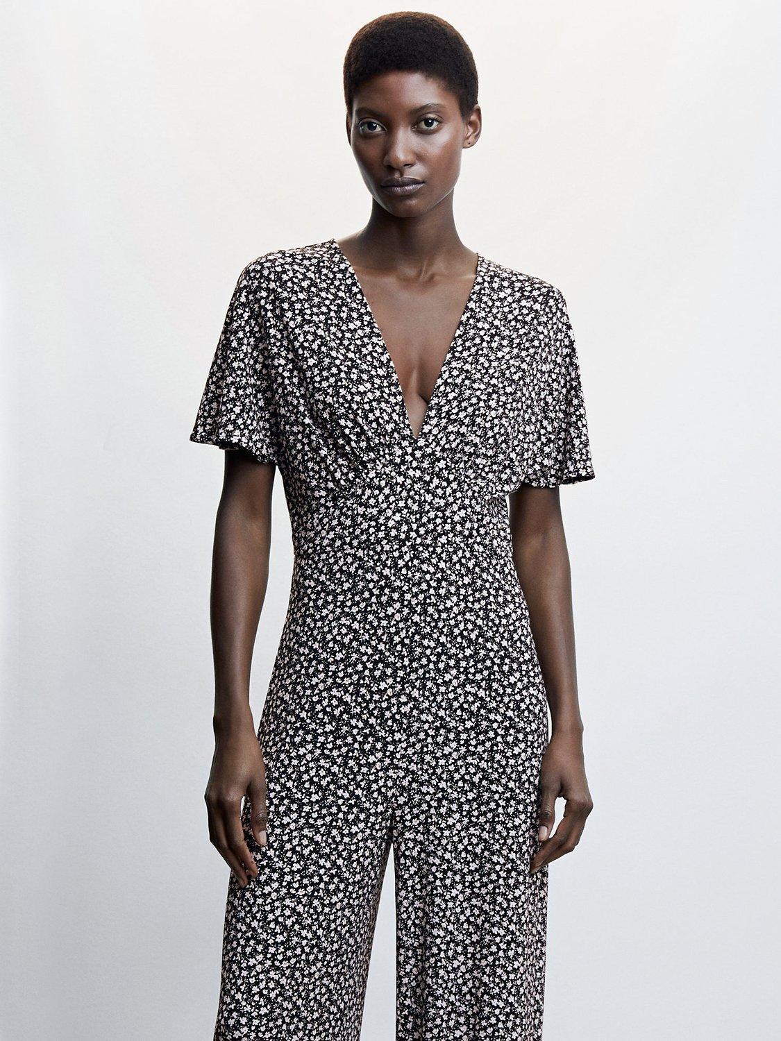 Mango Manza Floral Jumpsuit, Black