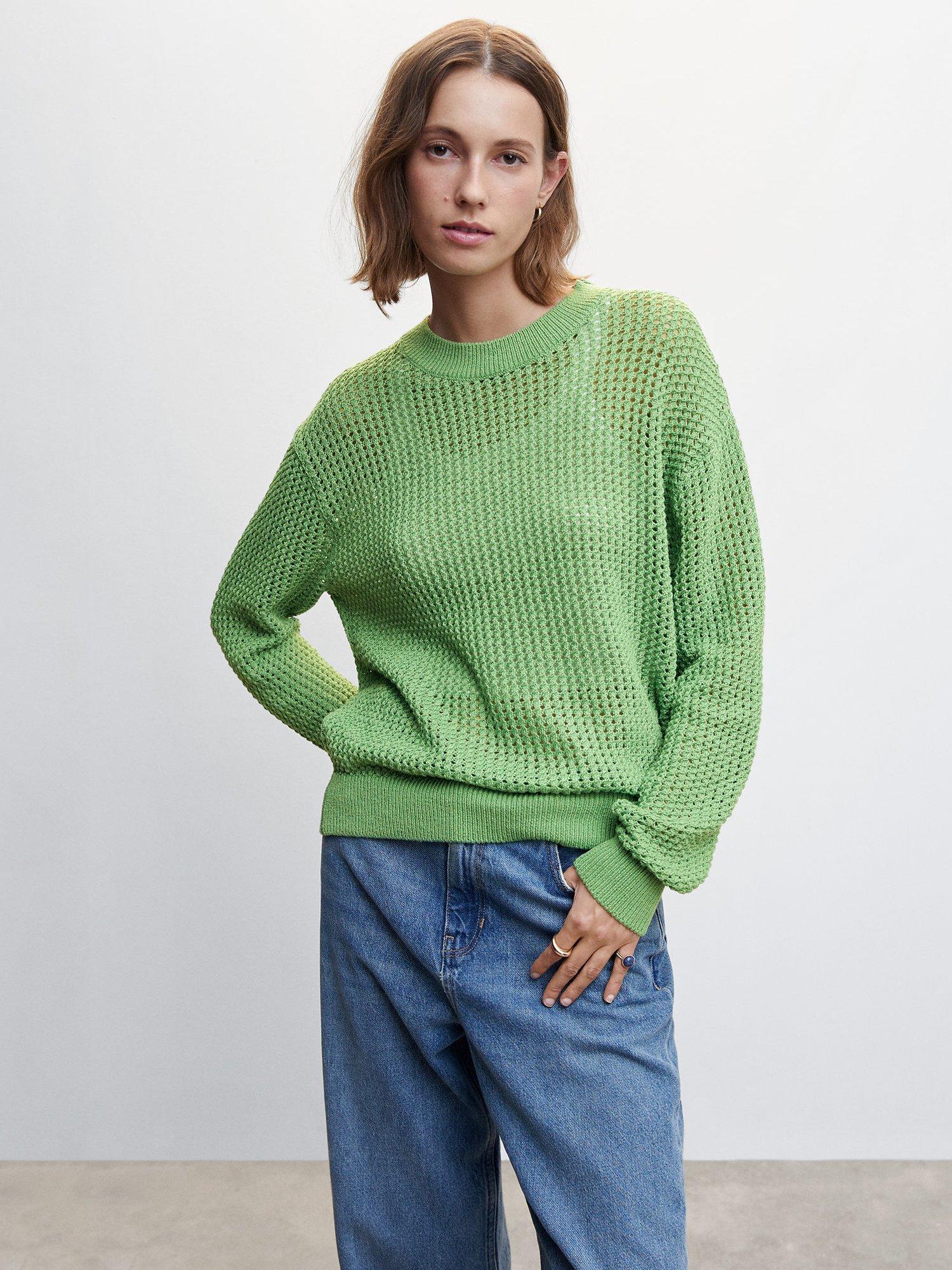 Mango Open Knit Jumper, Green