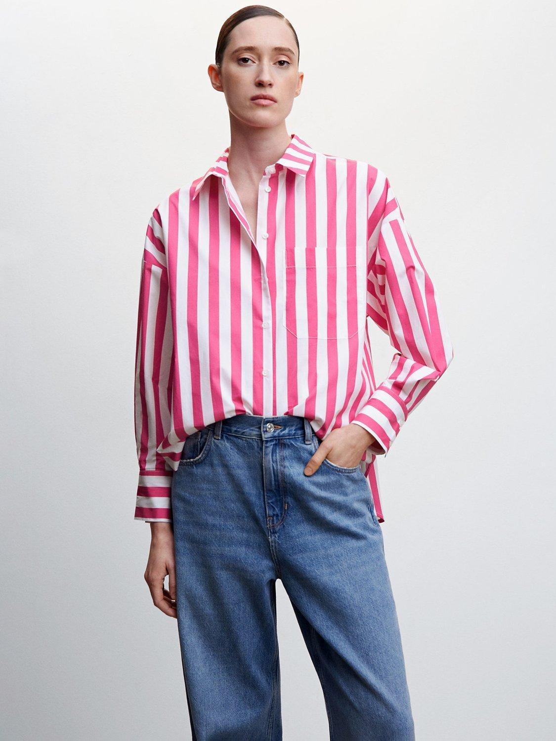 Mango Oversize Striped Shirt, Pink/White