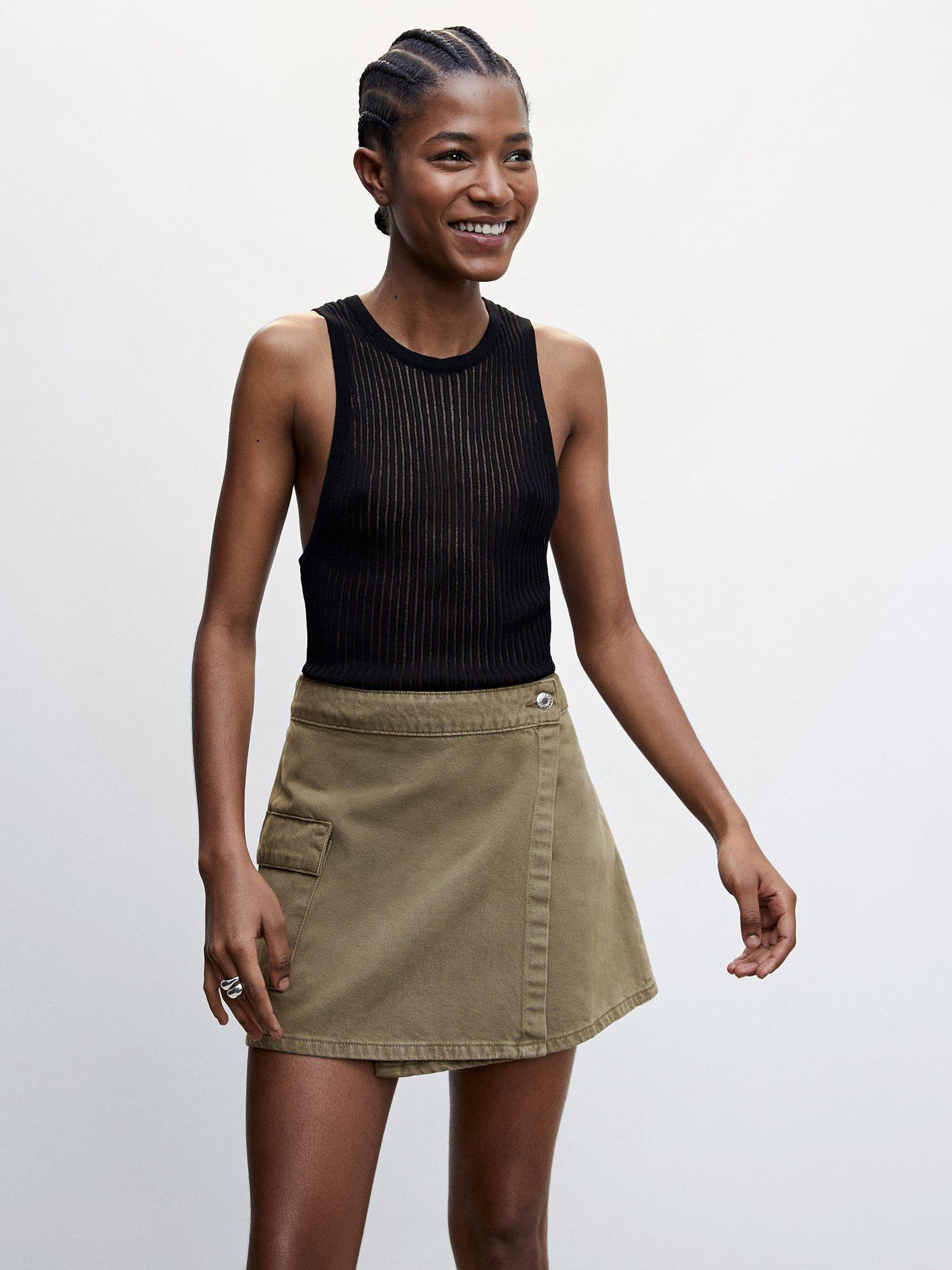 Mango Minime Wrap Mini Skirt, Khaki