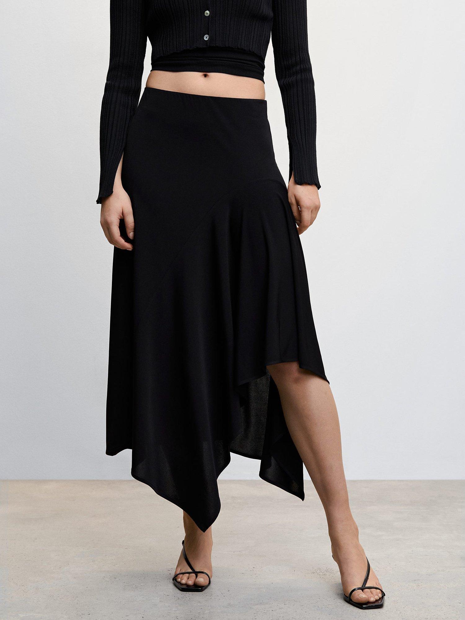 Mango Alisa Asymmetric Midi Skirt, Black