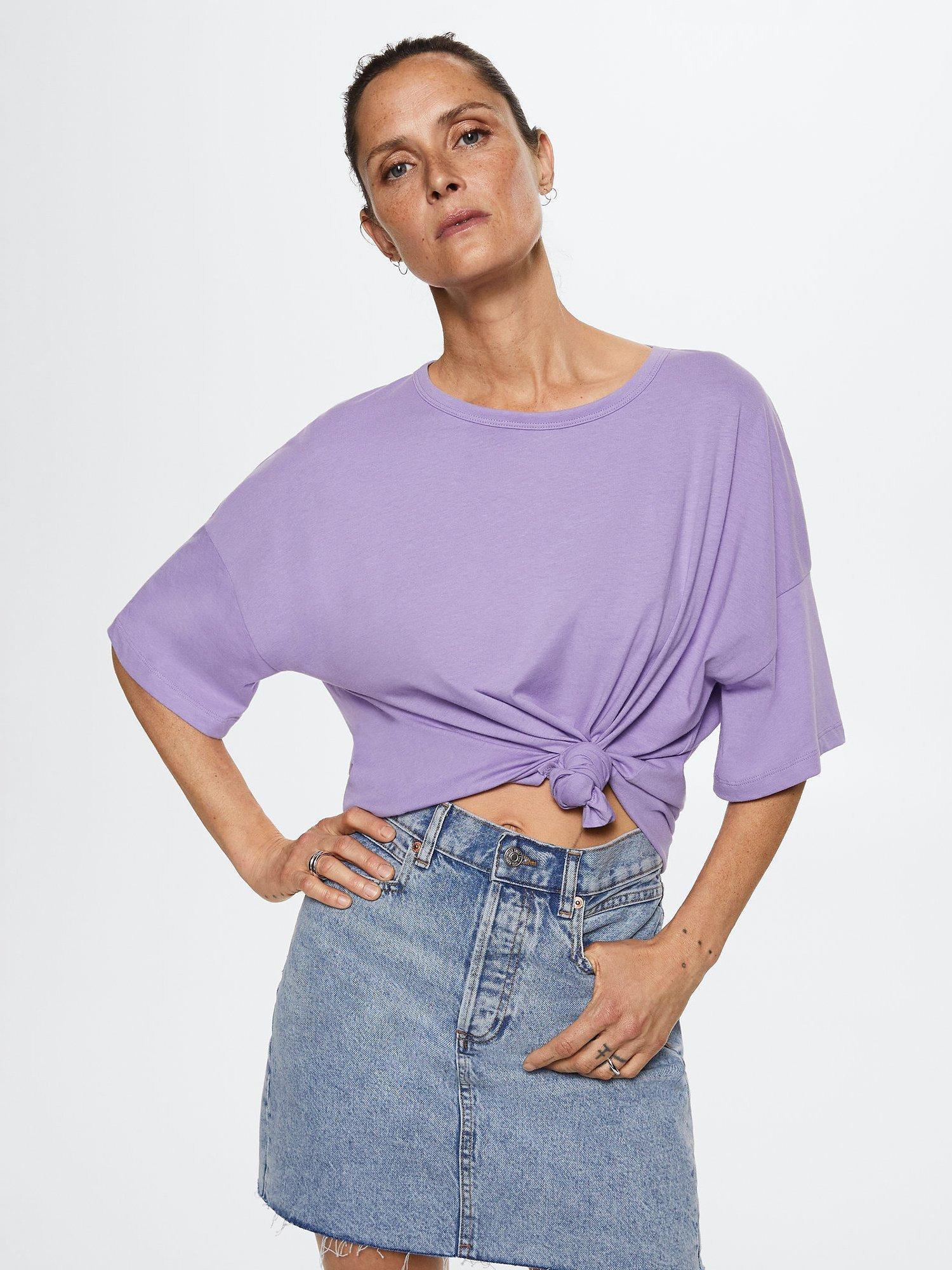 Mango Oversized Cotton T-Shirt, Purple