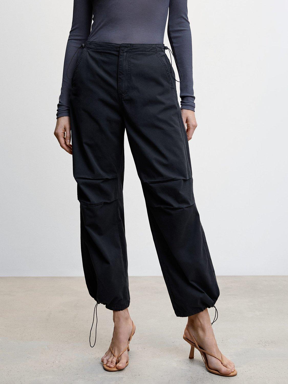 Mango Parachute Cotton Trousers, Charcoal