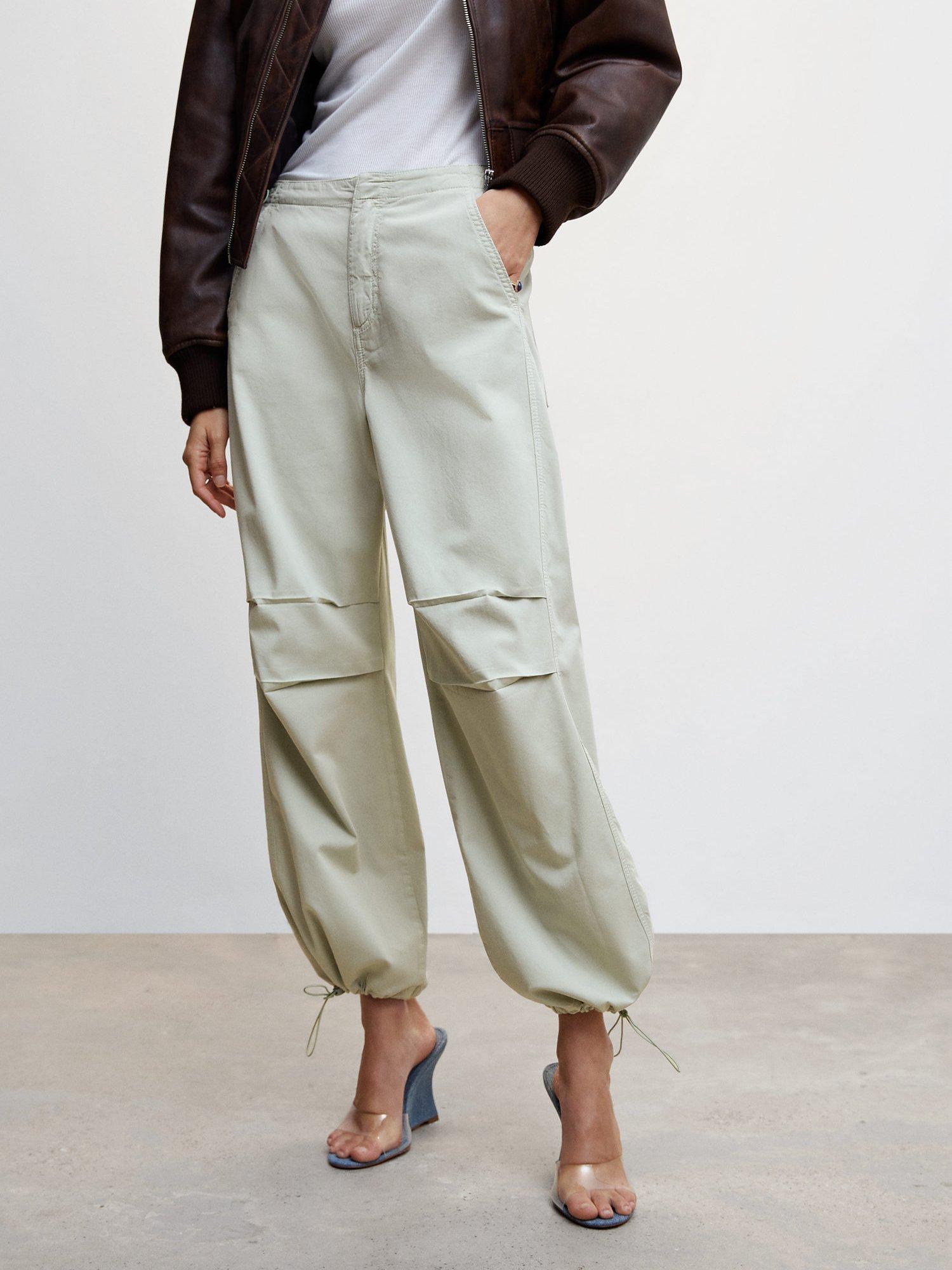 Mango Parachute Cotton Trousers, Green