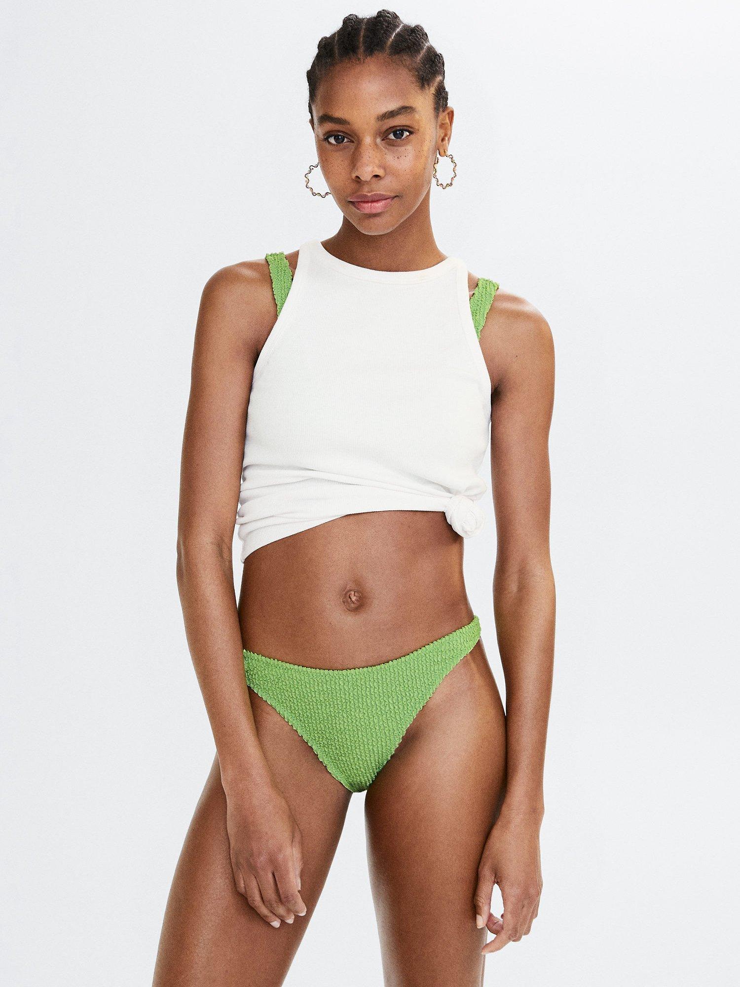 Mango Solene Textured Bikini Bottoms, Green