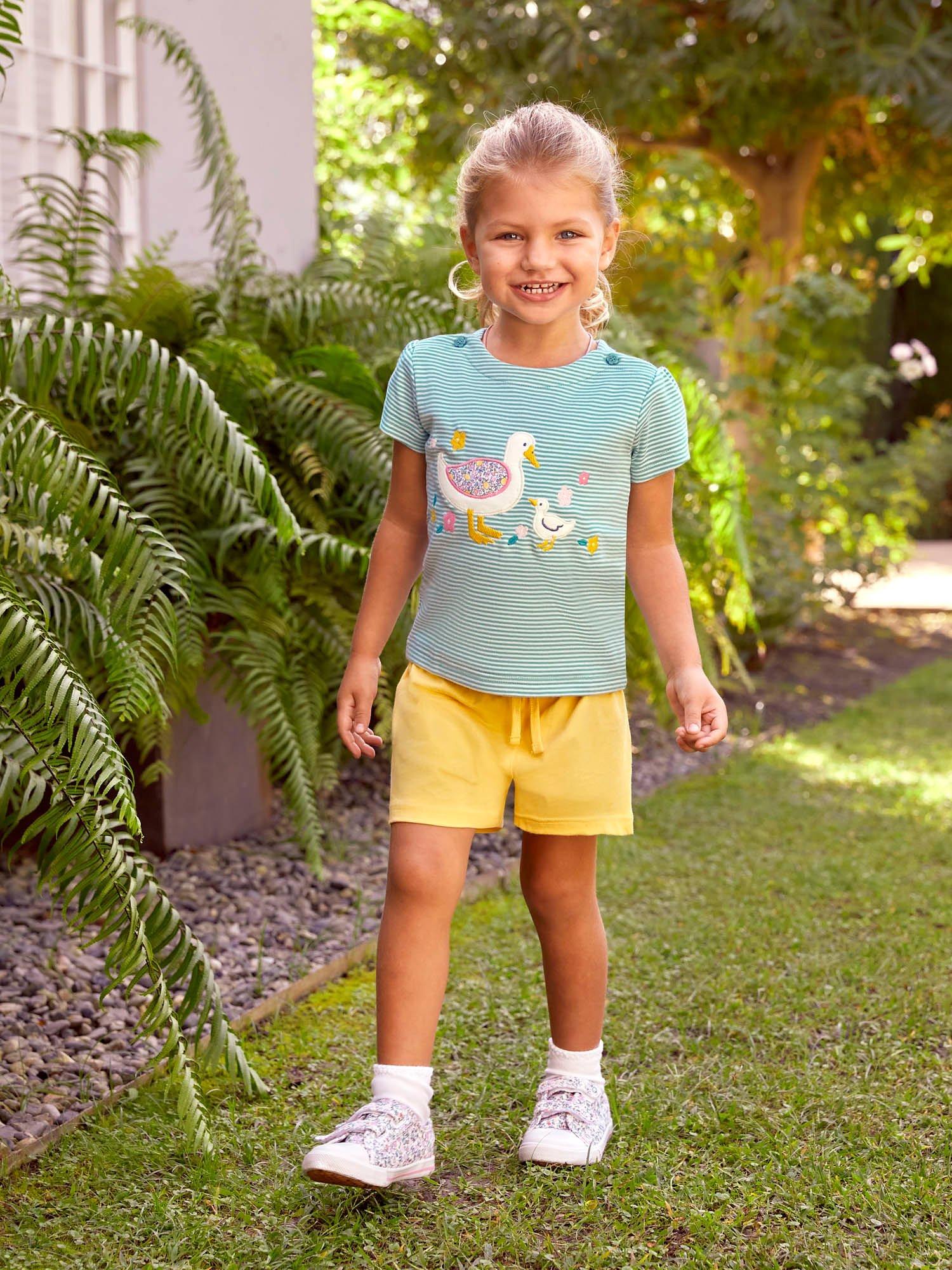 JoJo Maman Bébé Duck Egg Stripe Appliqué T-Shirt, Blue