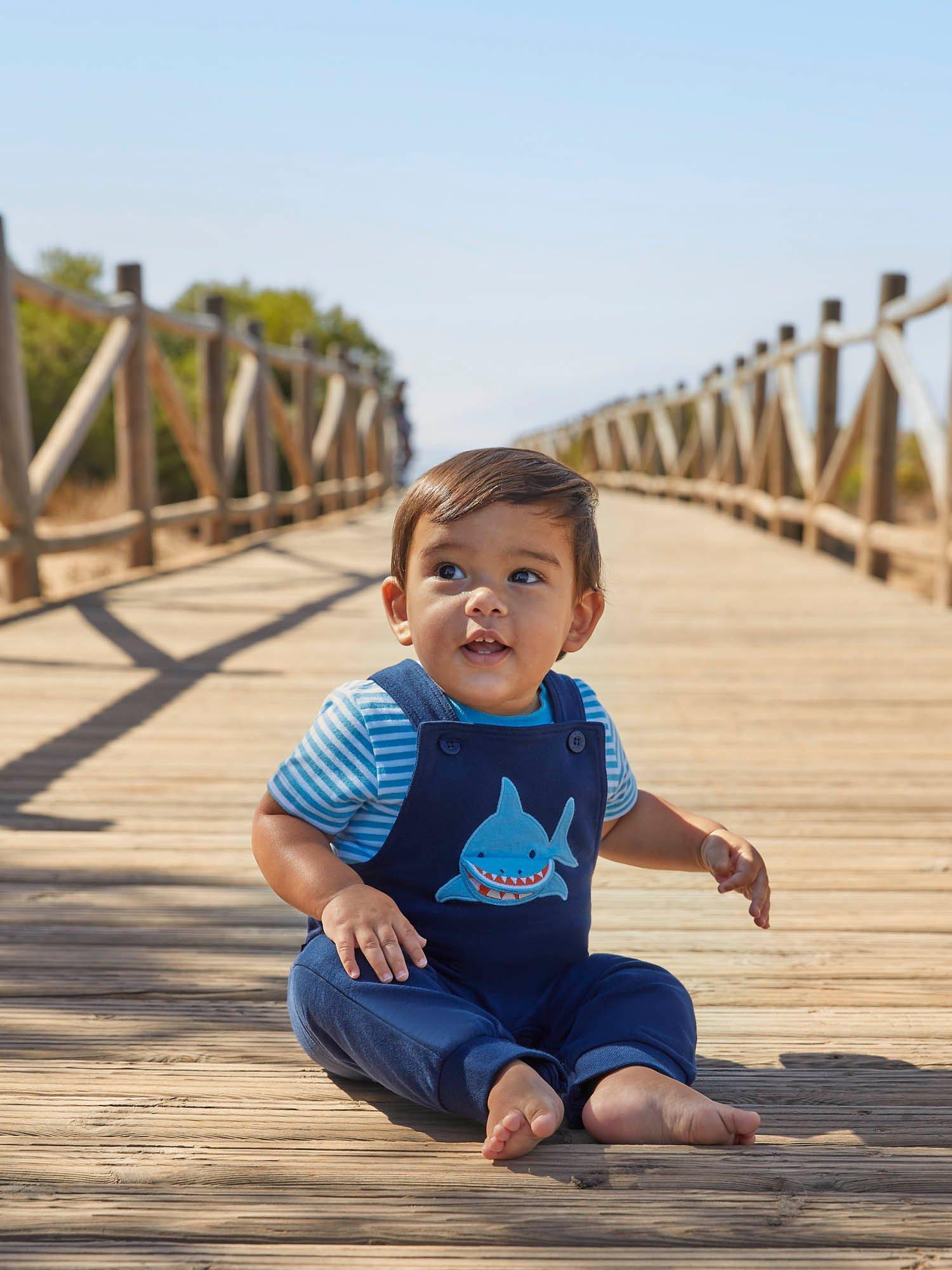 JoJo Maman Bébé Shark Appliqué Dungarees & Top Set, Multi