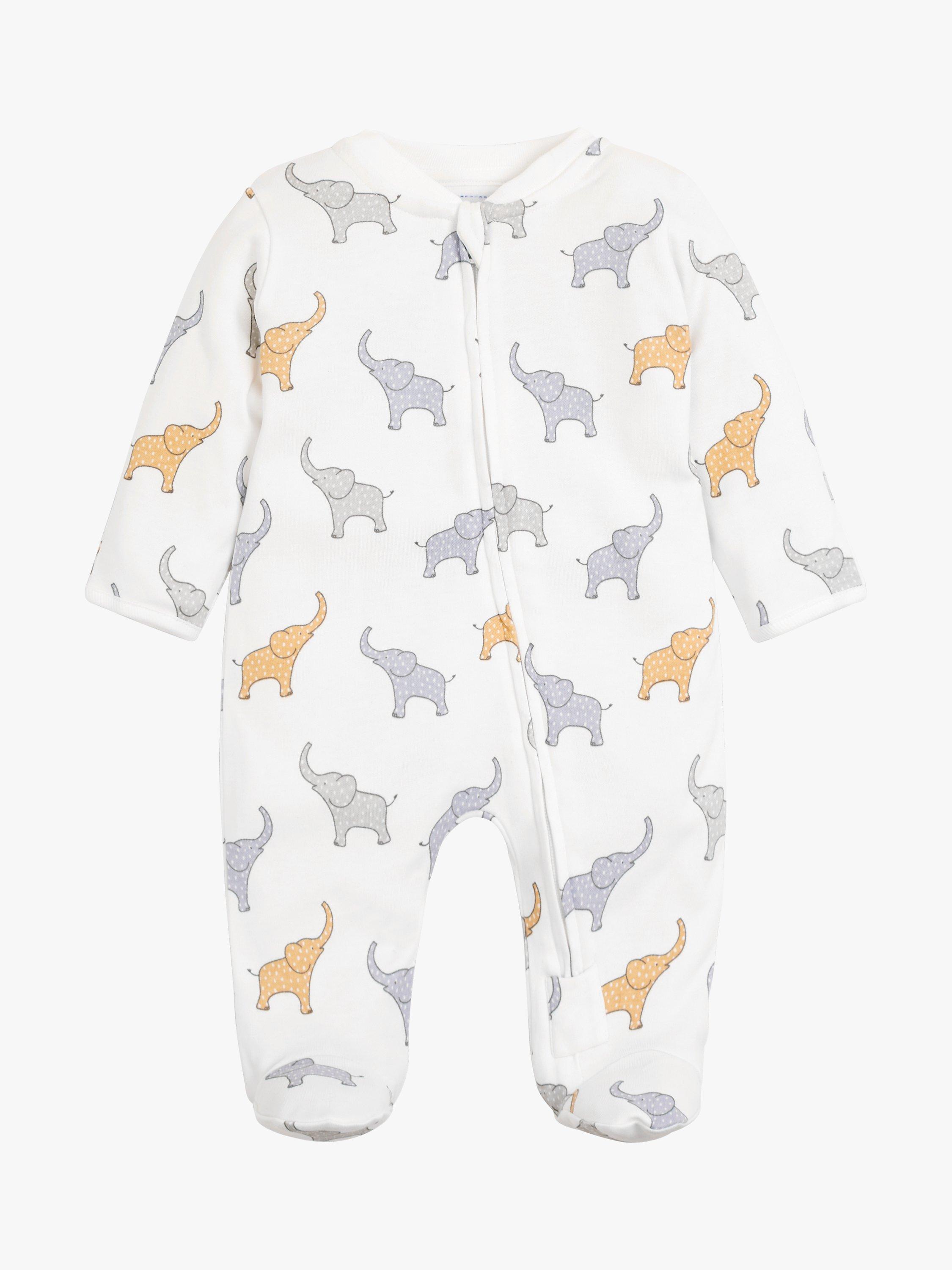 JoJo Maman Bébé Elephant Print Zip Sleepsuit, Grey