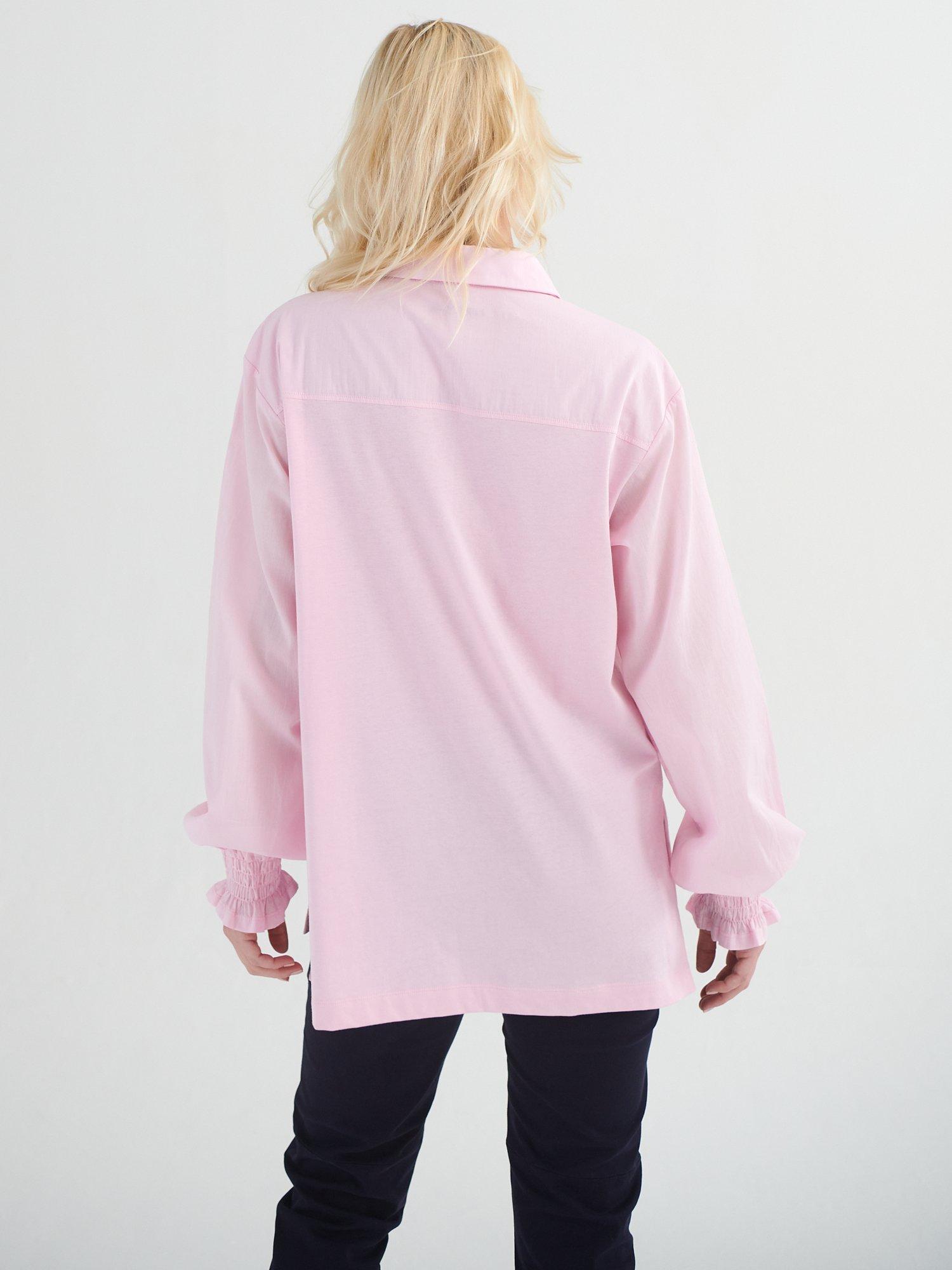 Product image 4 of 5, which shows NRBY Aria Jersey Cotton Shirred Cuff Shirt, Pink, L