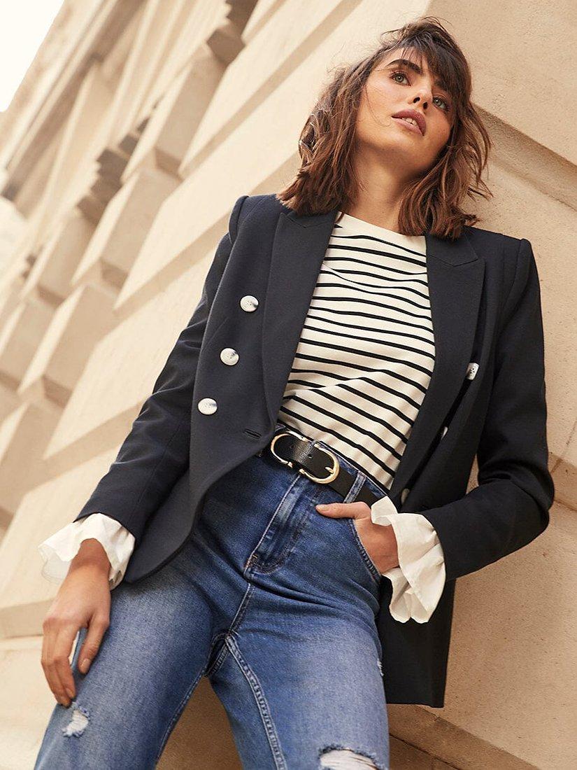 Mint Velvet Double Breasted Fitted Blazer, Navy