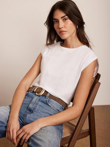Mint Velvet Cotton Extended Shoulder T-Shirt, White