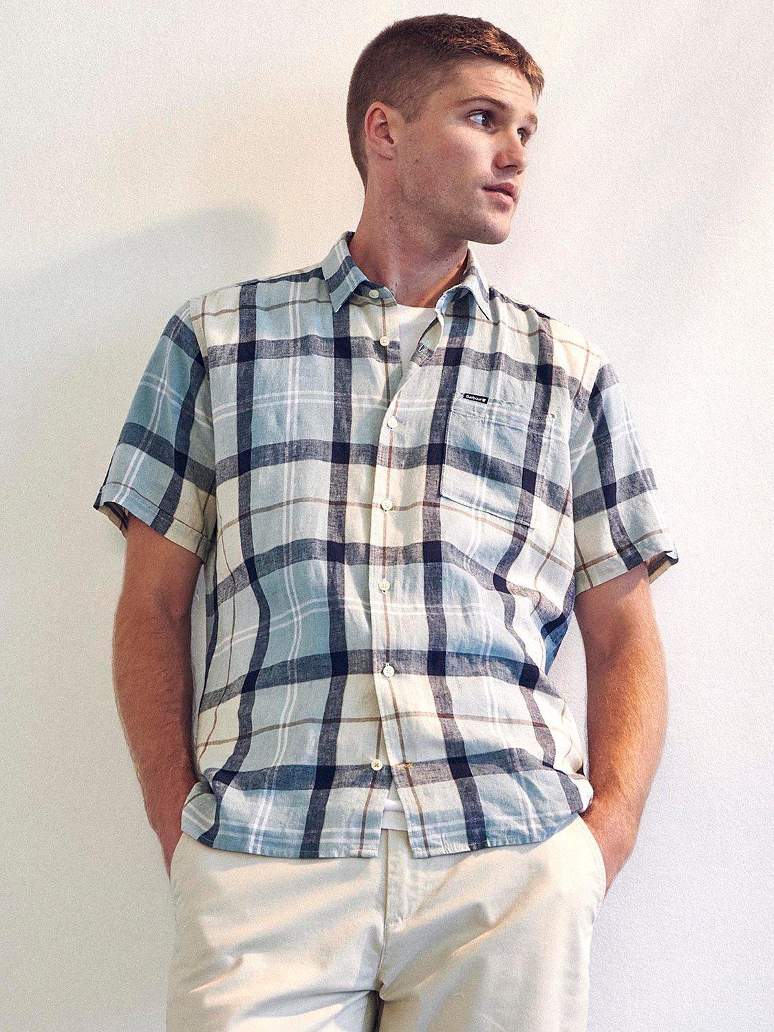 Barbour Croft Cotton Blend Check Shirt, Blue Chalk Tartan
