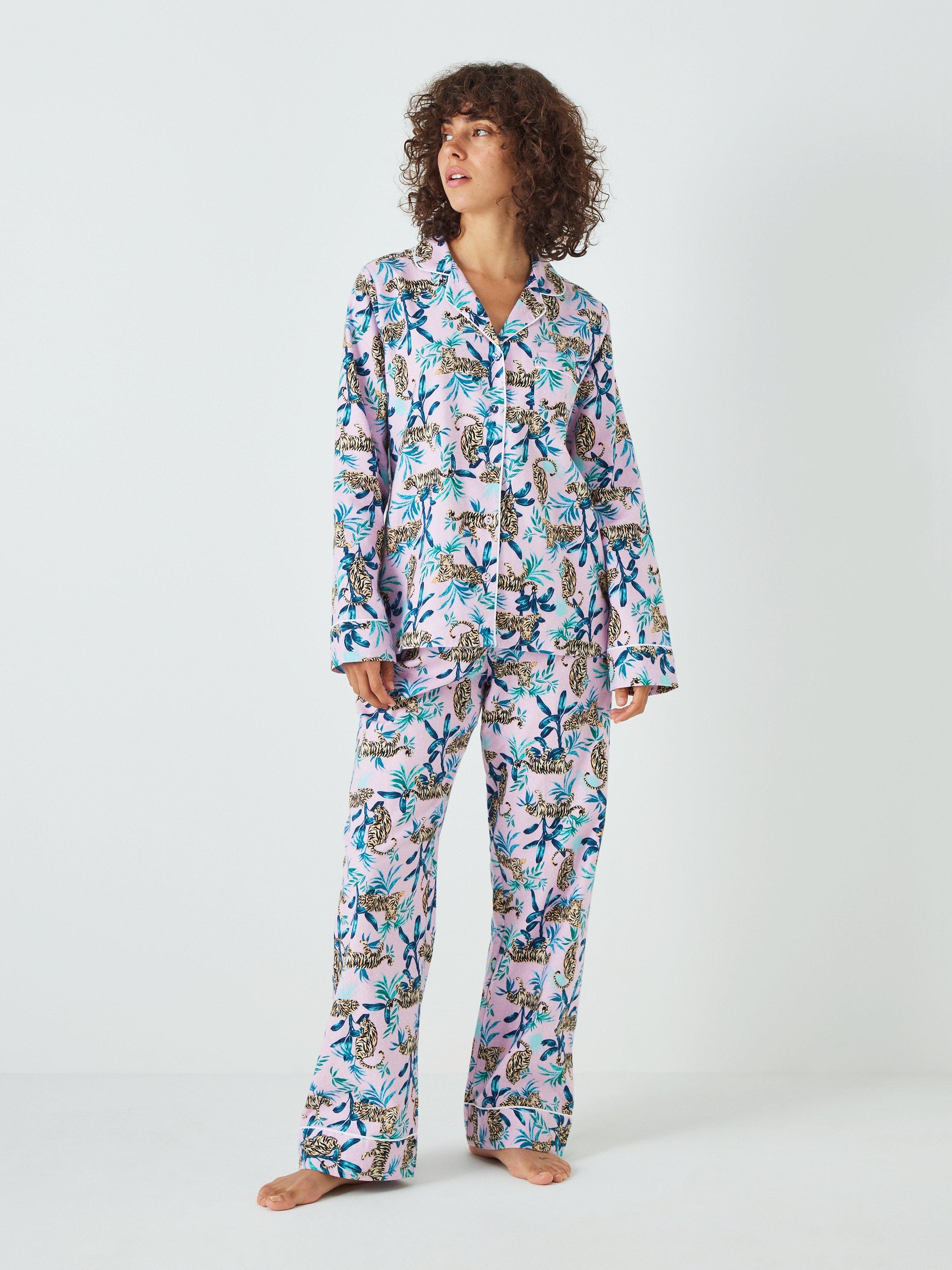 John Lewis Kiera Tiger Shirt Pyjama Set, Pink