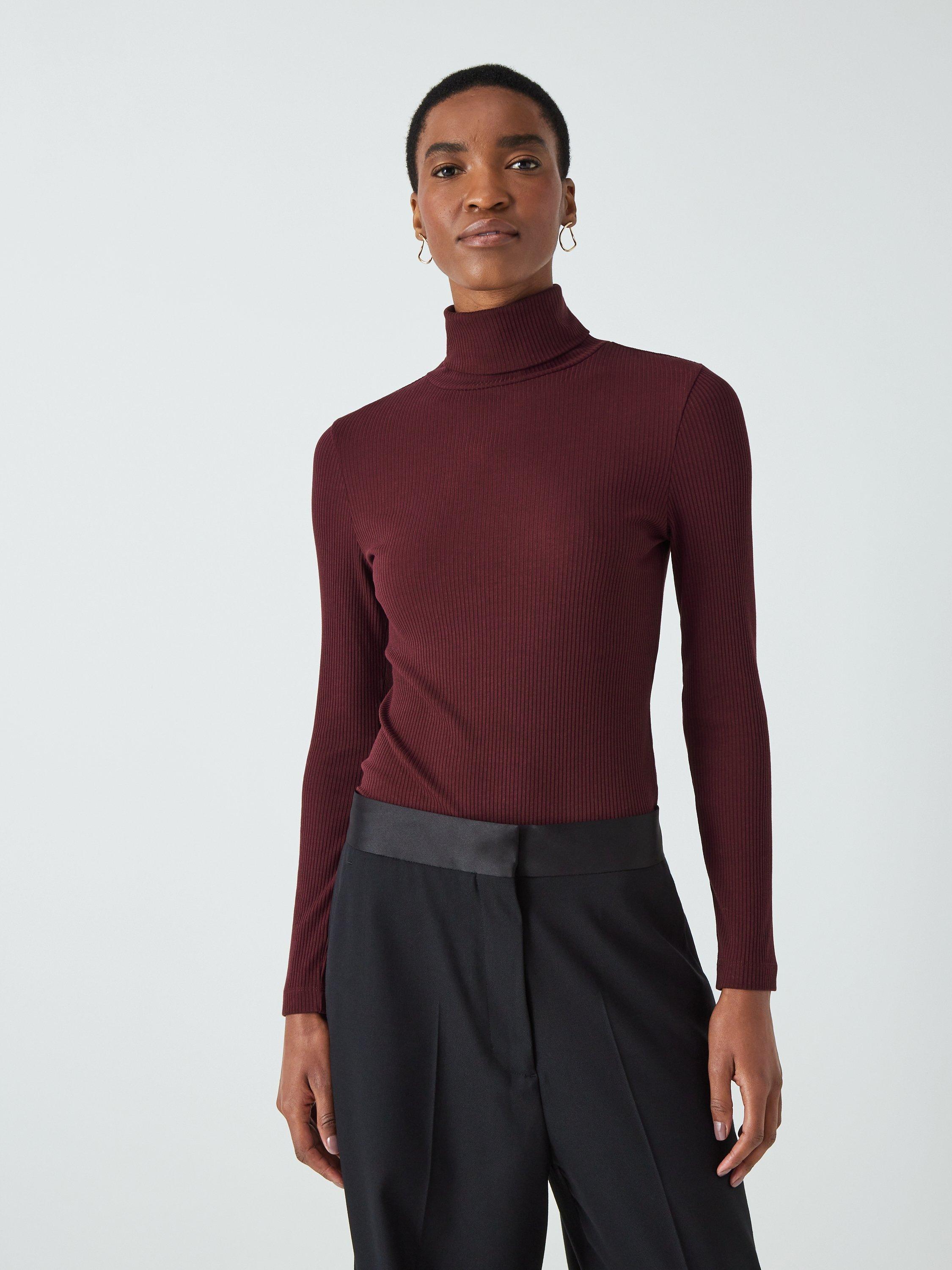 John Lewis Rib Jersey Roll Neck Top, Port Royale, 20