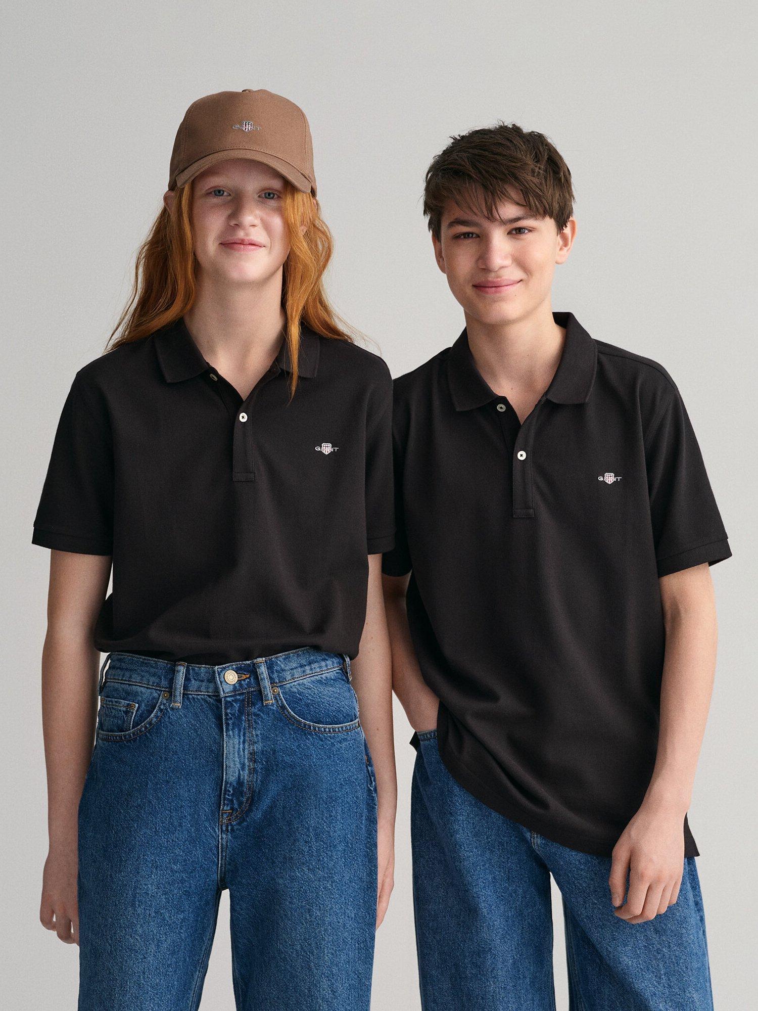GANT Kids' Unisex Pique Polo Shirt, Black