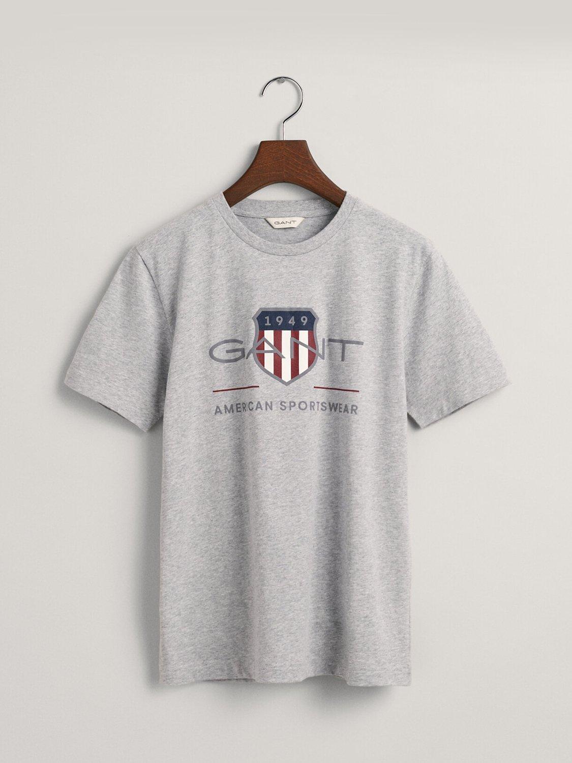 GANT Kids' Unisex Organic Cotton Shield T-Shirt, Light Grey Melange