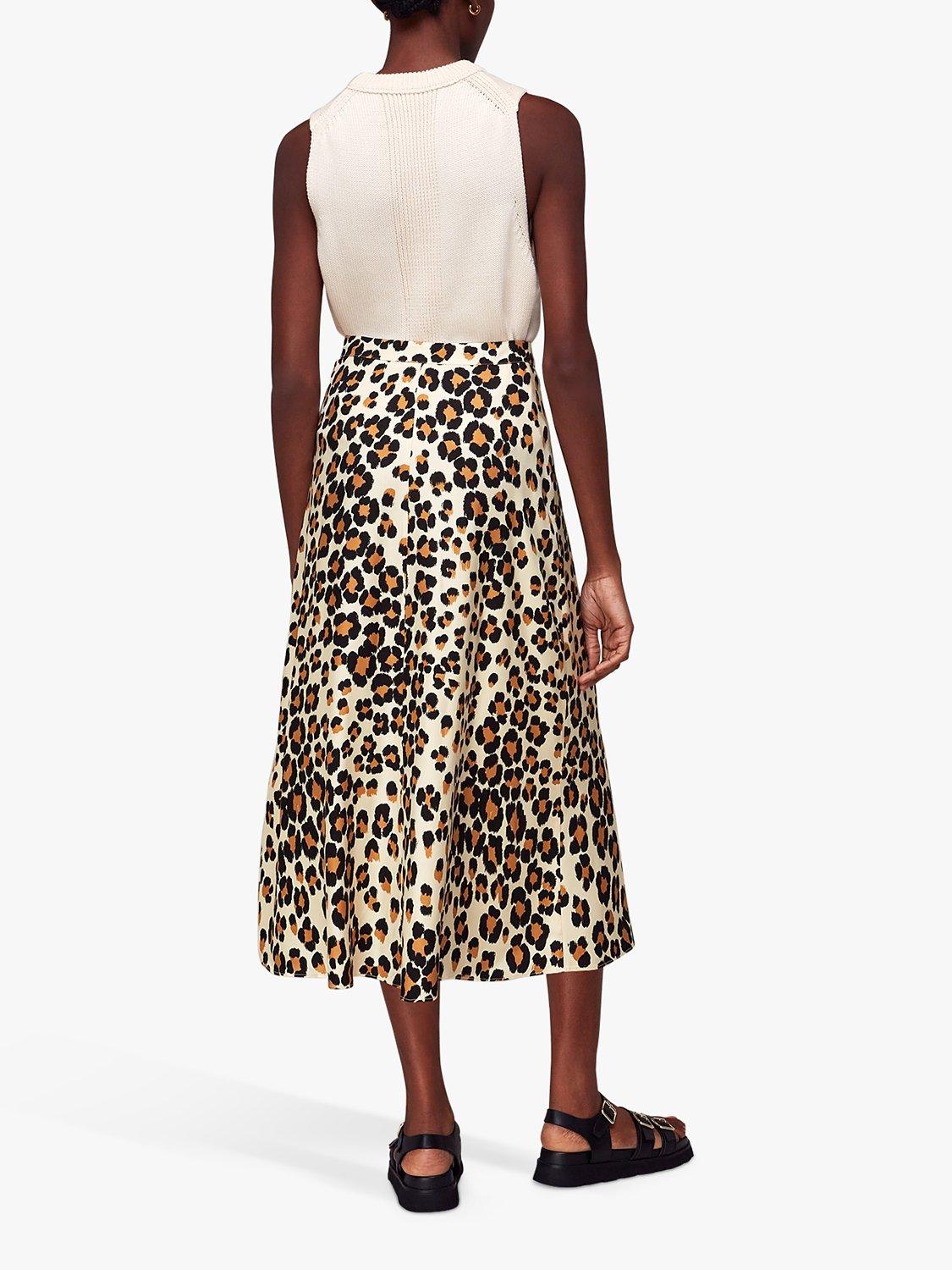 Product image 2 of 6, which shows Whistles Painted Leopard Button Skirt, Leopard Print, 6