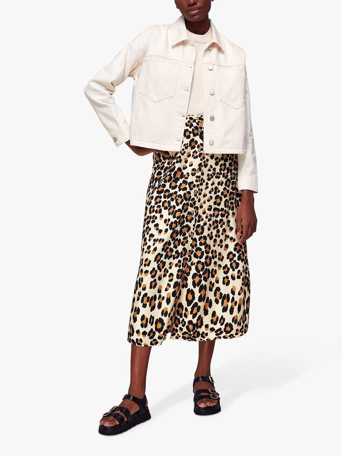 Product image 3 of 6, which shows Whistles Painted Leopard Button Skirt, Leopard Print, 6