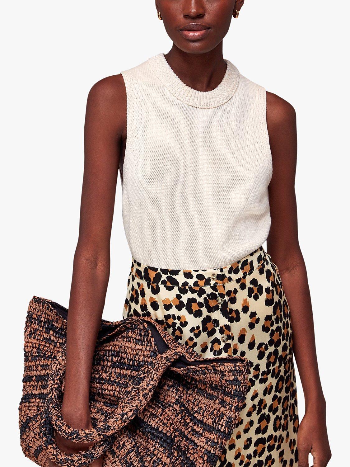 Product image 4 of 6, which shows Whistles Painted Leopard Button Skirt, Leopard Print, 6