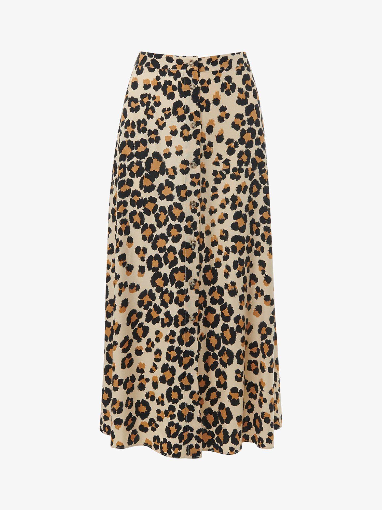 Product image 6 of 6, which shows Whistles Painted Leopard Button Skirt, Leopard Print, 6