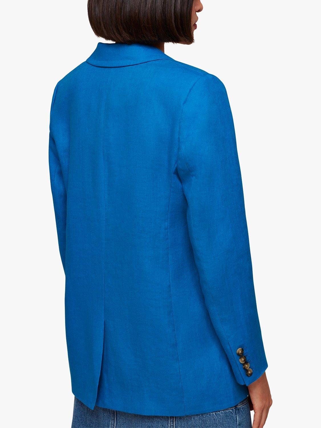 Whistles Lucy Plain Linen Blazer, Blue, 6
