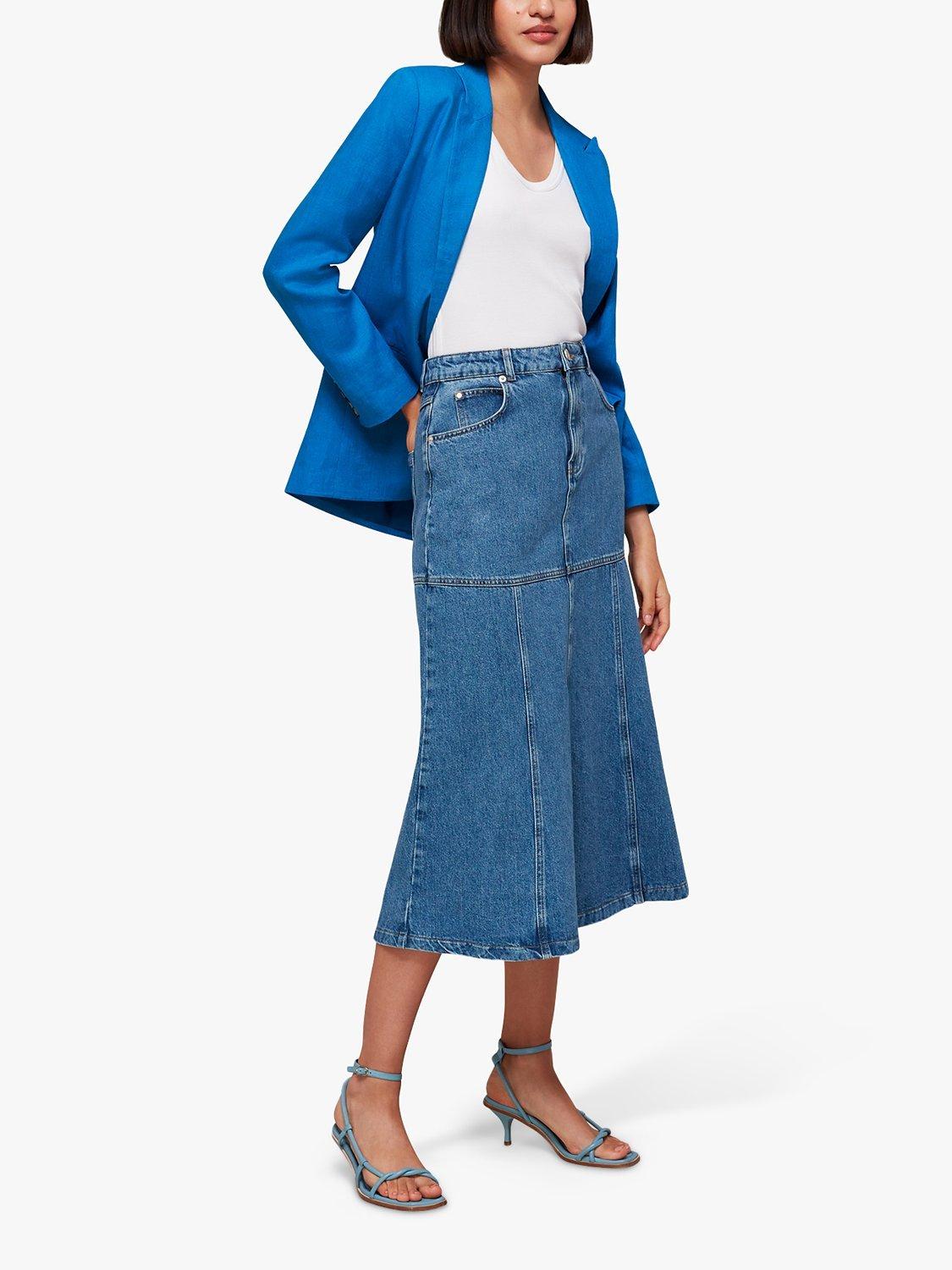 Whistles Lucy Plain Linen Blazer, Blue, 6