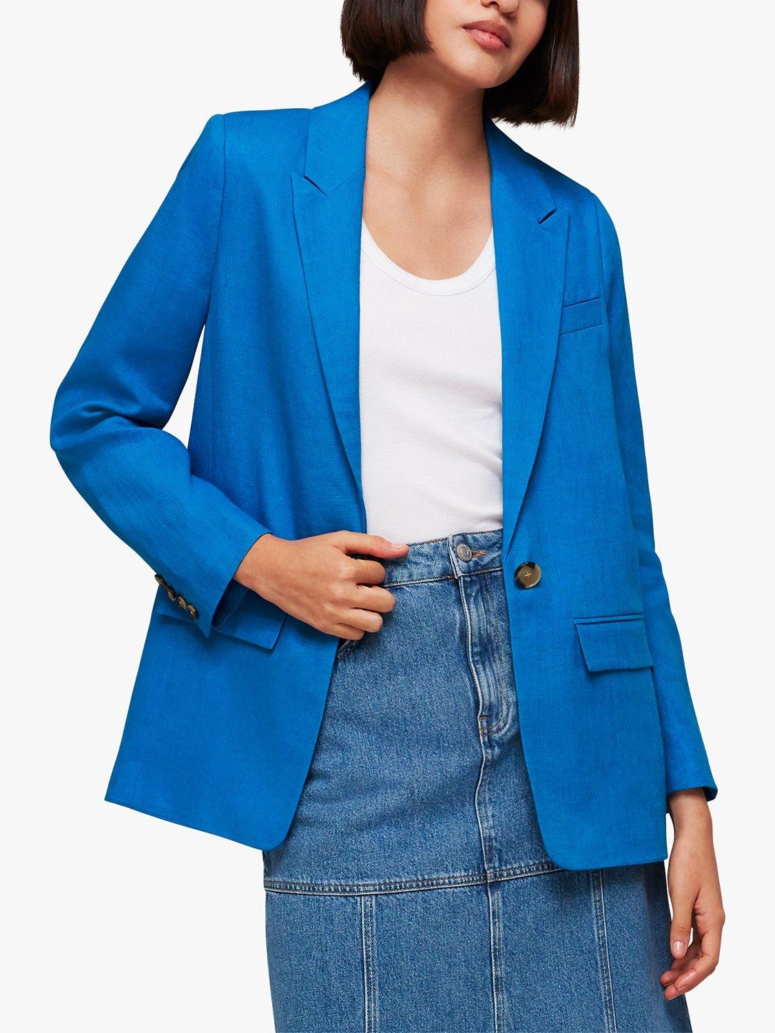 Whistles Lucy Plain Linen Blazer, Blue, 6