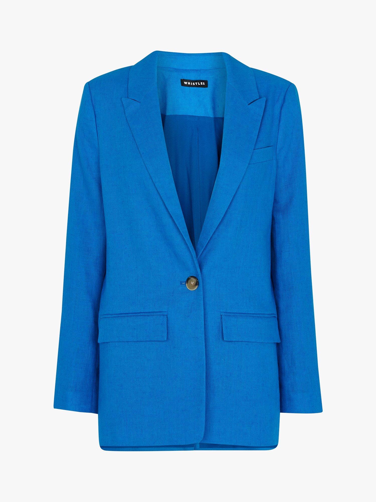 Whistles Lucy Plain Linen Blazer, Blue, 6