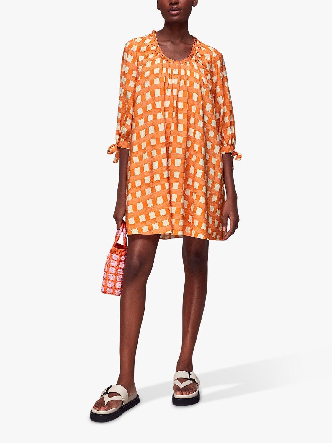 Whistles Lydia Gathered Trapeze Dress, Orange/Multi