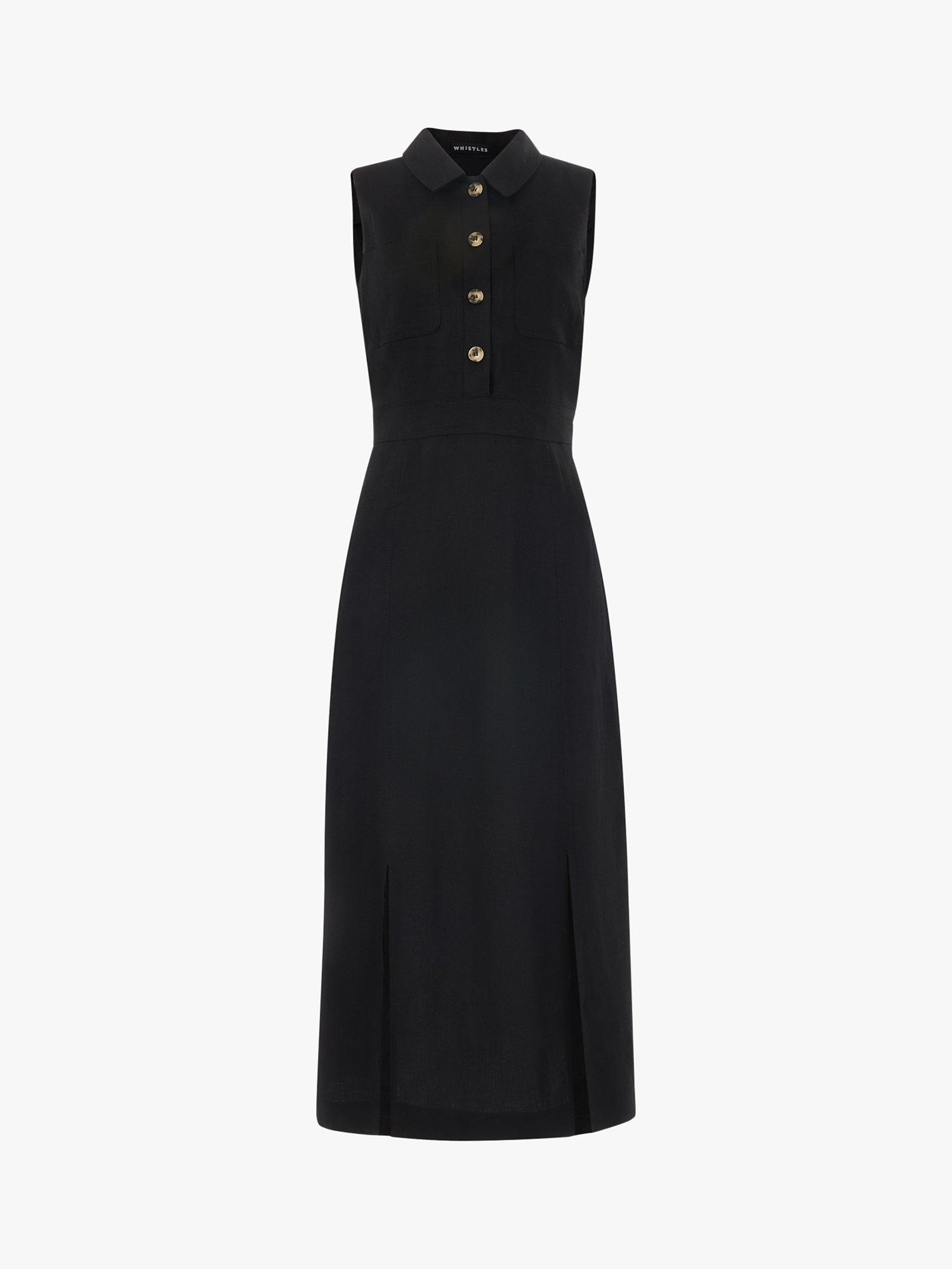 Whistles Molly Linen Midi Dress, Black, 6