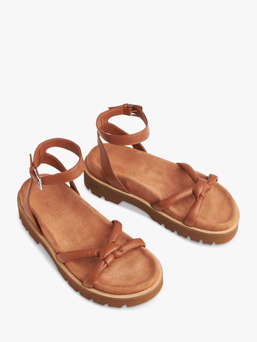 Product image 2 of 4, which shows Whistles Mina Knotted Leather Sandals, Tan, 6