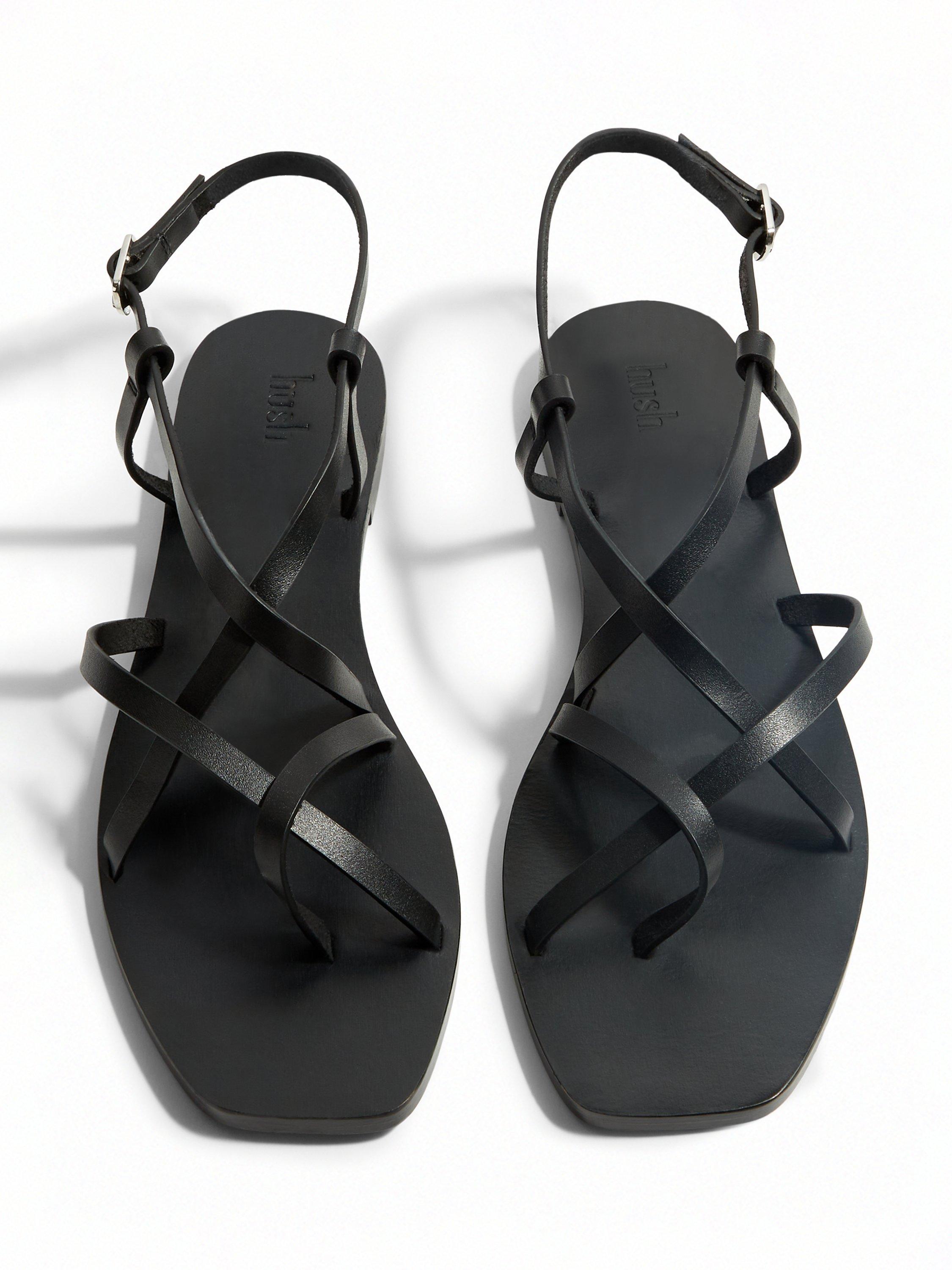 Product image 2 of 4, which shows HUSH Mila Minimal Leather Sandals, Black, 4