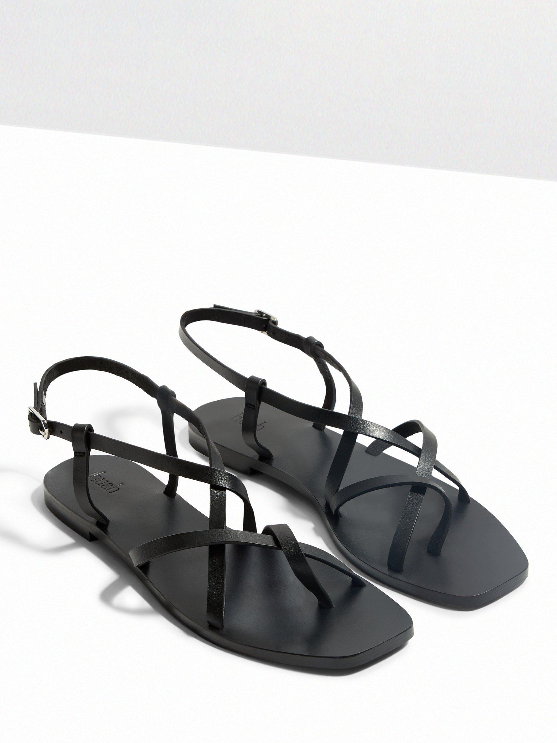 Product image 3 of 4, which shows HUSH Mila Minimal Leather Sandals, Black, 4