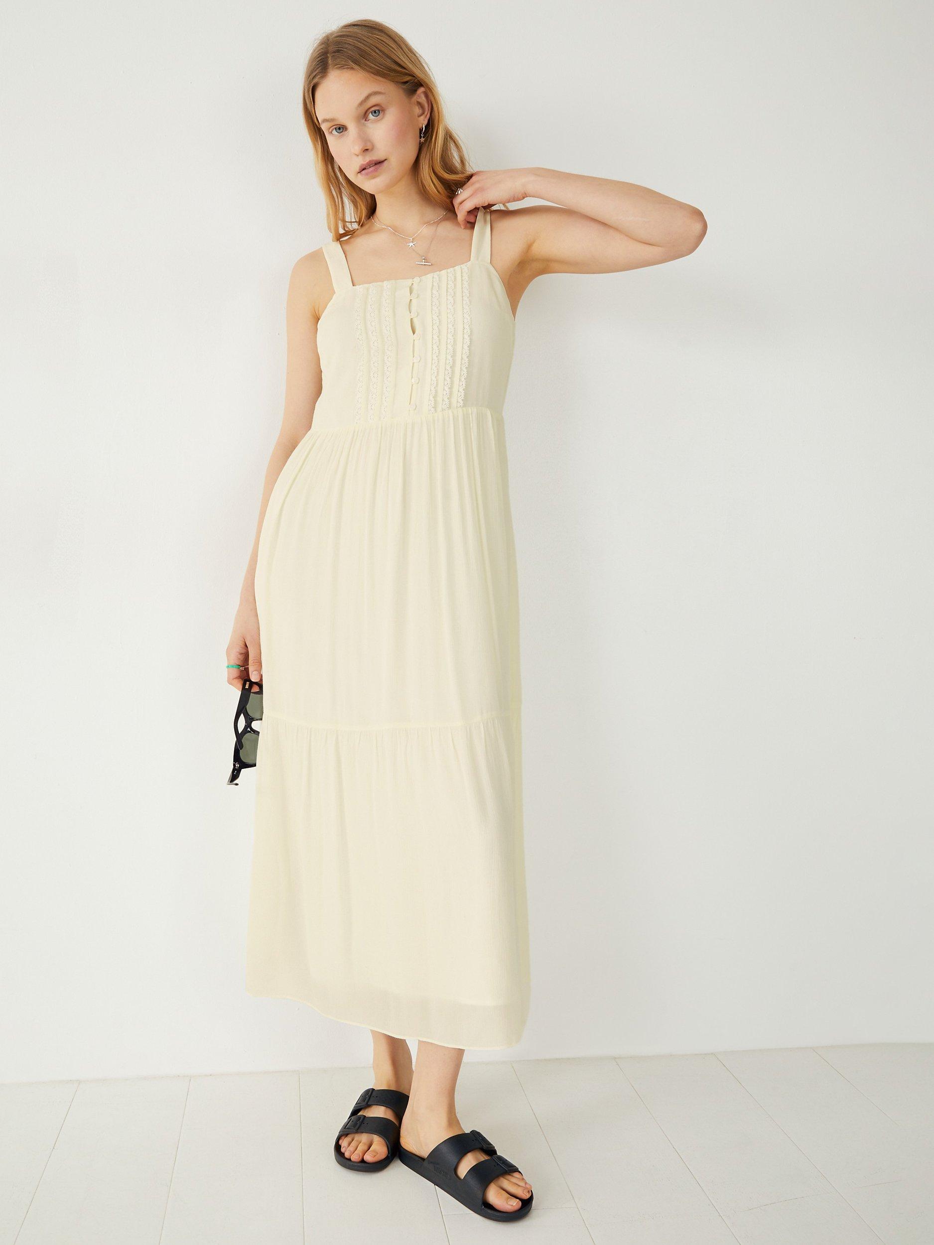 HUSH Katrina Lace Trim Midi Dress Ecru