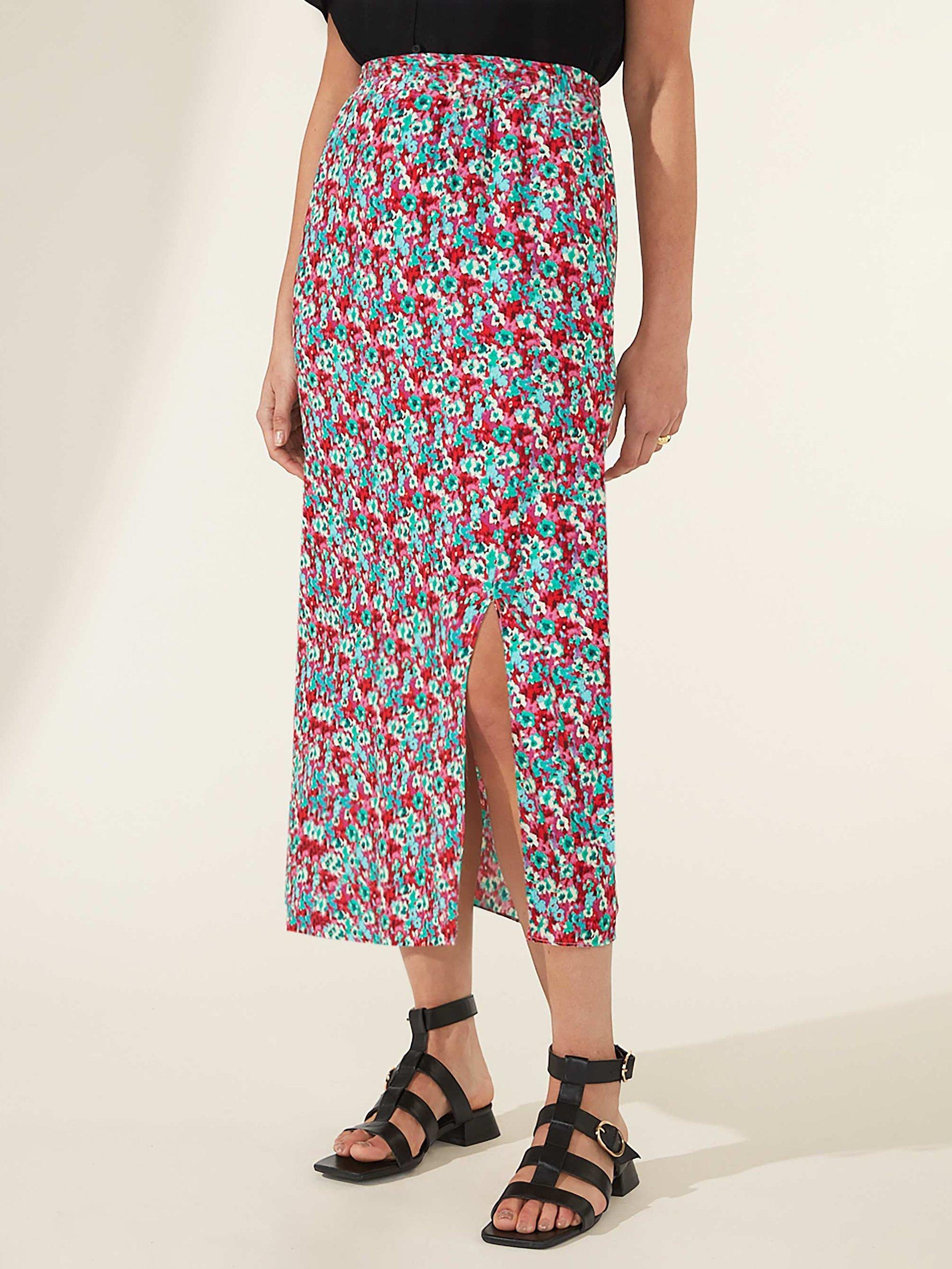 Ro&Zo Ditsy Print Shirred Waist Midi Skirt, Pink/Multi