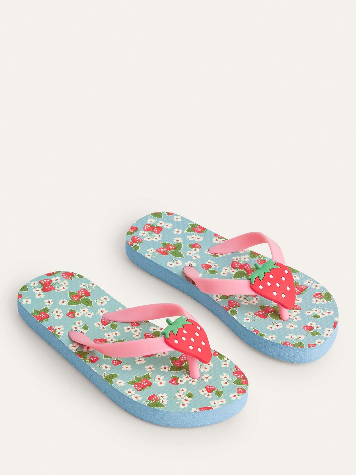 Mini Boden Kids' Strawberry Floral Print Flip Flops, Multi