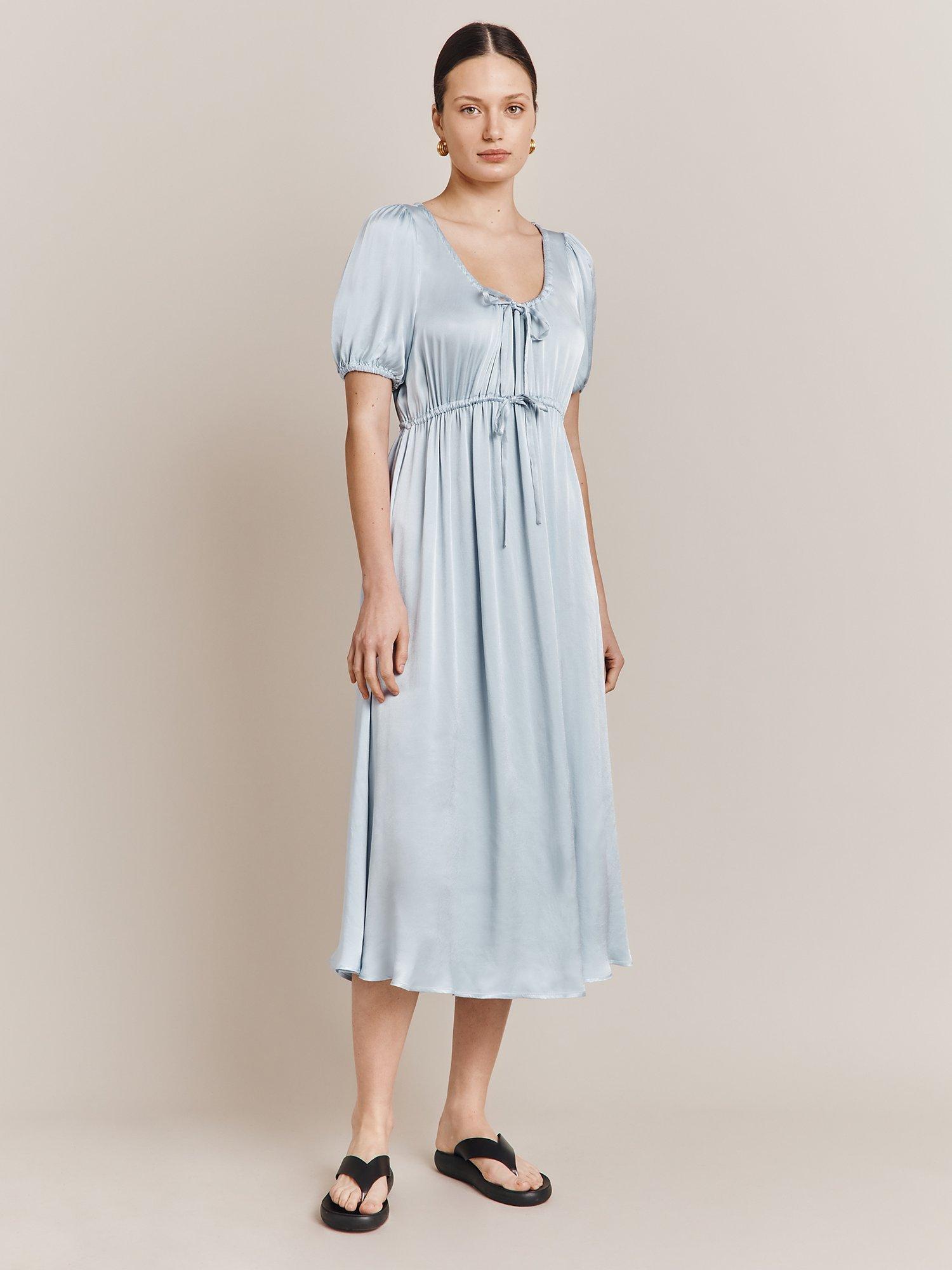 Ghost Morella Satin Midi Dress, Chambray Blue