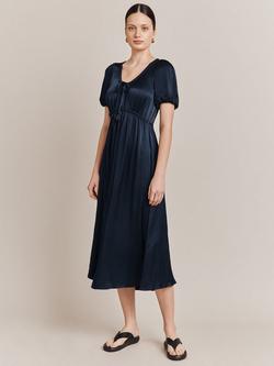 Ghost Morella Satin Midi Dress, Navy